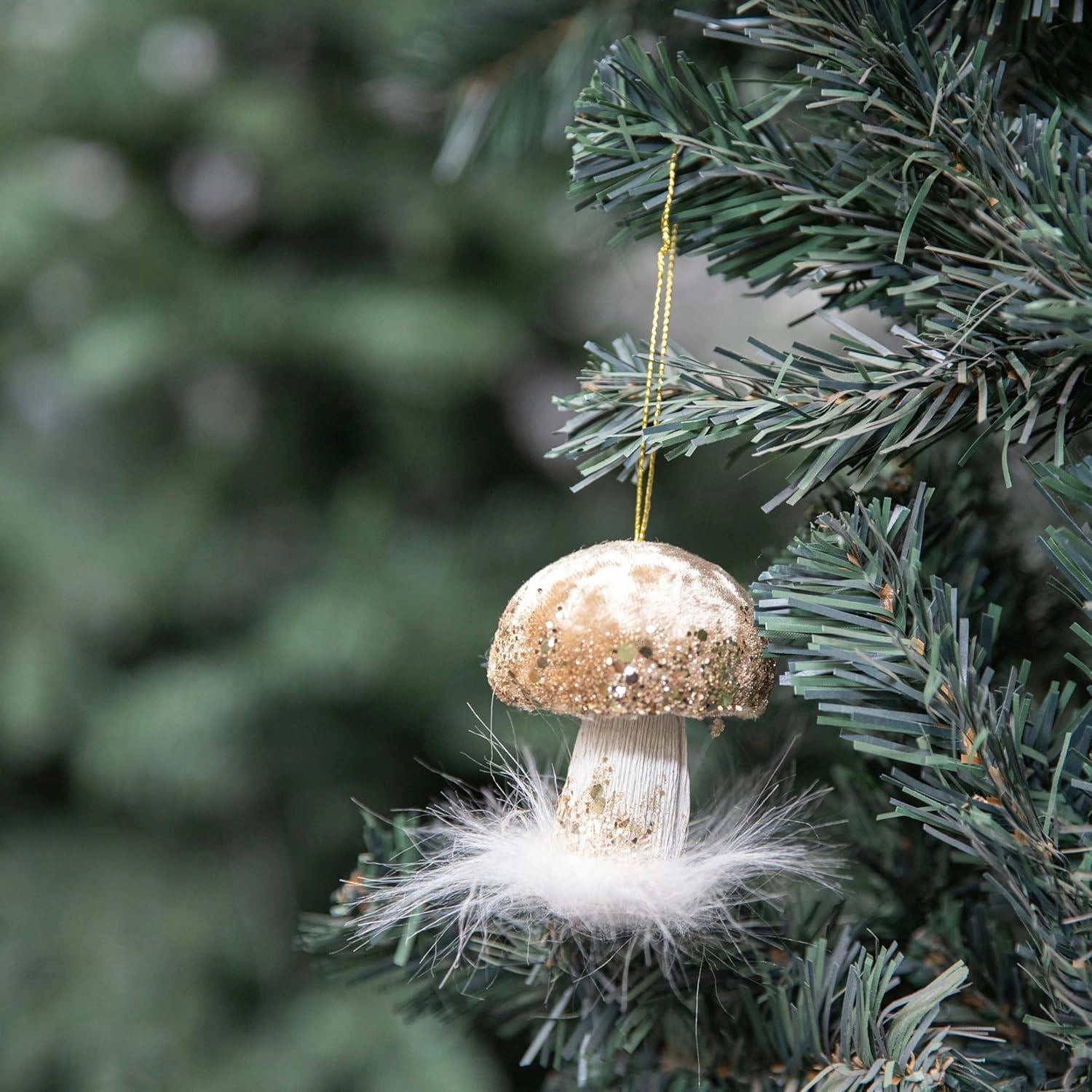 3X Christmas Hanging Ornaments Tree Pendants Gold Mushroom 6X7cm Xmas Decoration