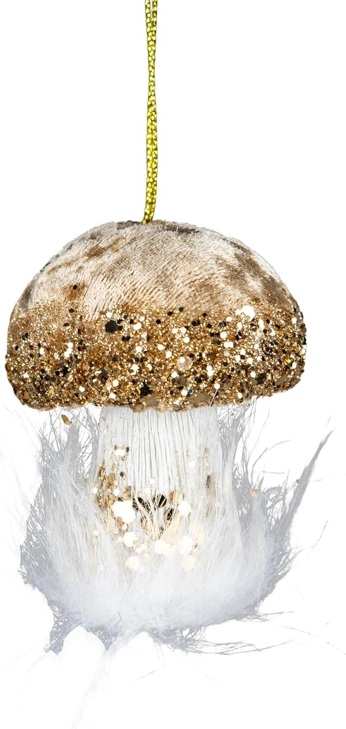 3X Christmas Hanging Ornaments Tree Pendants Gold Mushroom 6X7cm Xmas Decoration