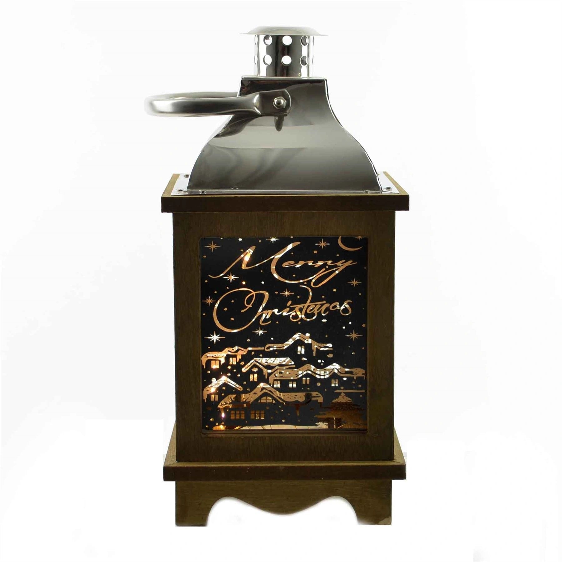 Christmas Lantern Wooden Warm White Light Xmas Party Decorations