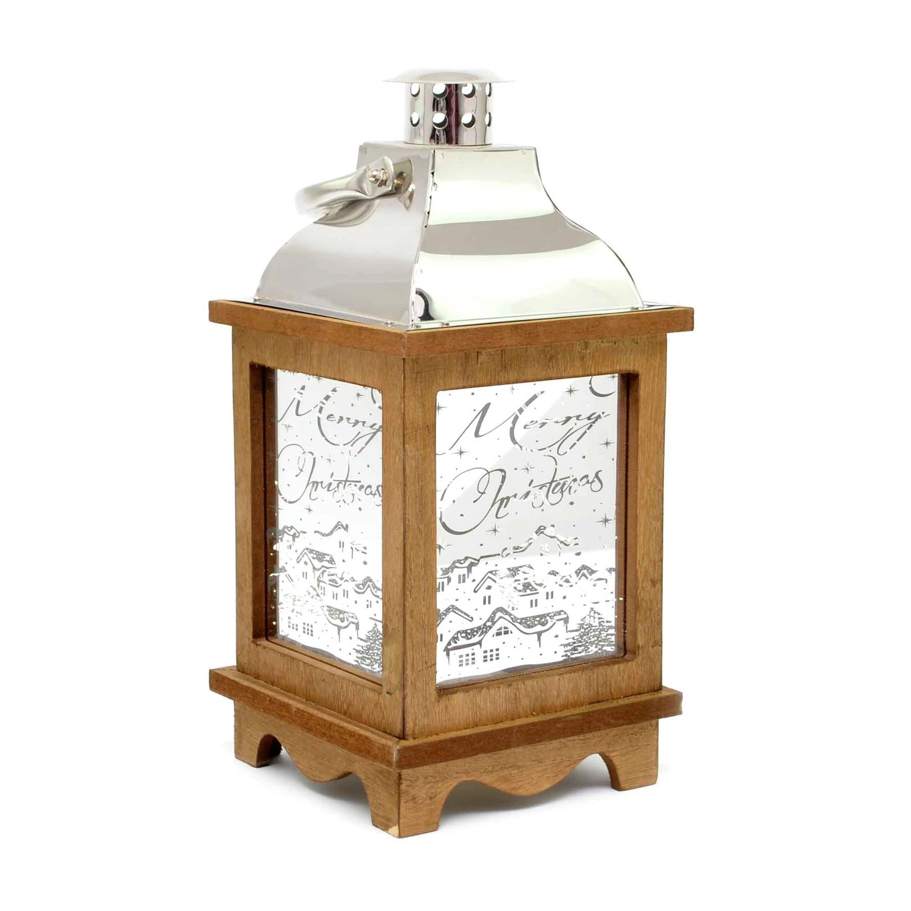 Christmas Lantern Wooden Warm White Light Xmas Party Decorations