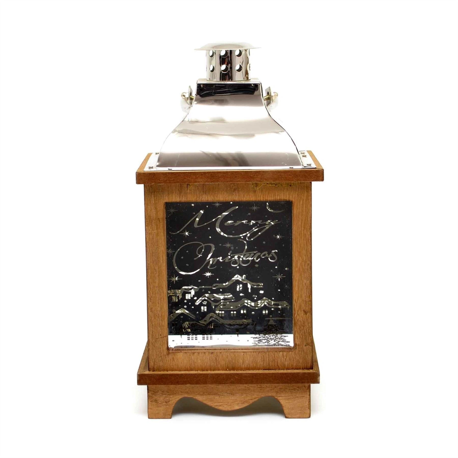 Christmas Lantern Wooden Warm White Light Xmas Party Decorations