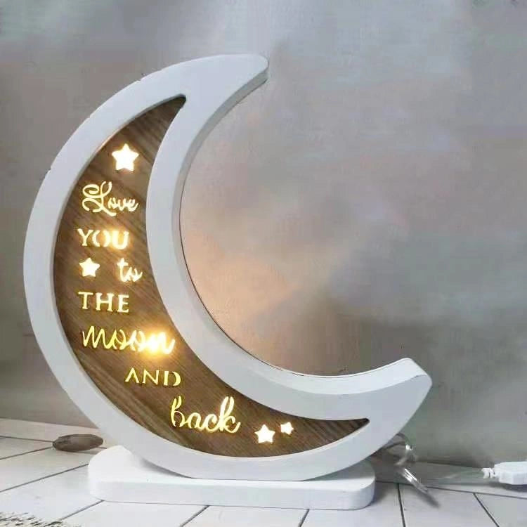 Christmas Wooden Pre-Lit Moon Frame Wall Window Hanging LED Xmas Decorations