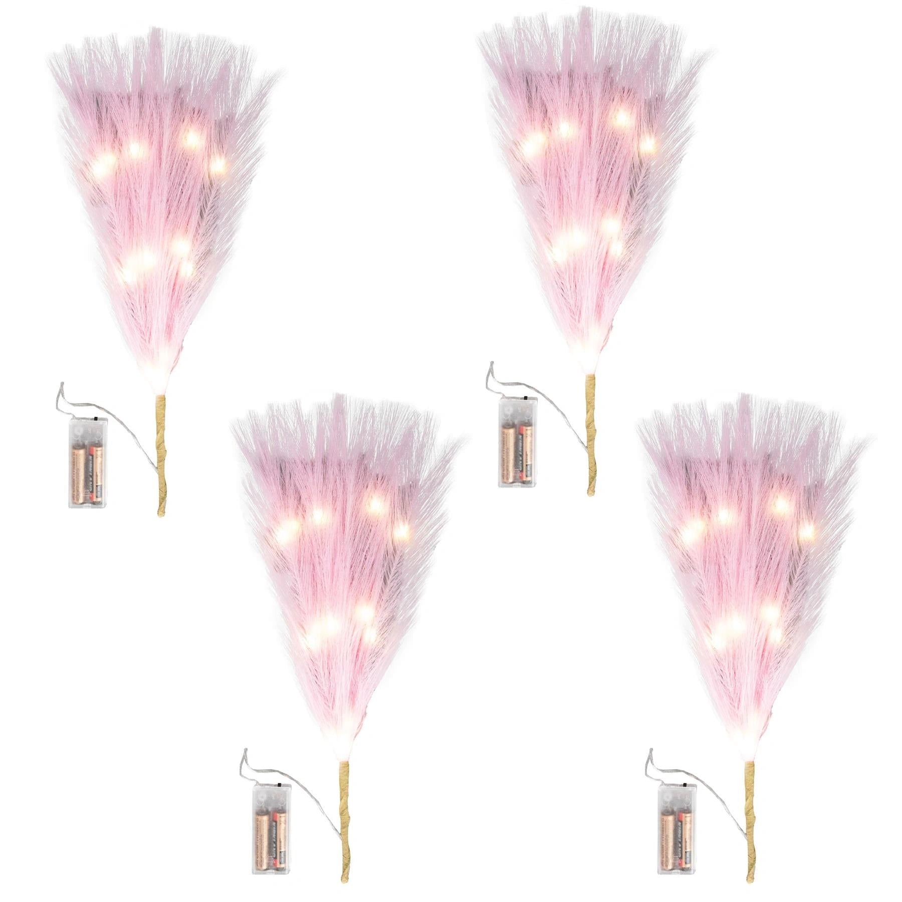 1PC Pampas Grass Stems Feather Christmas Table Decor Pre-Lit LED B/O Pink 45cm