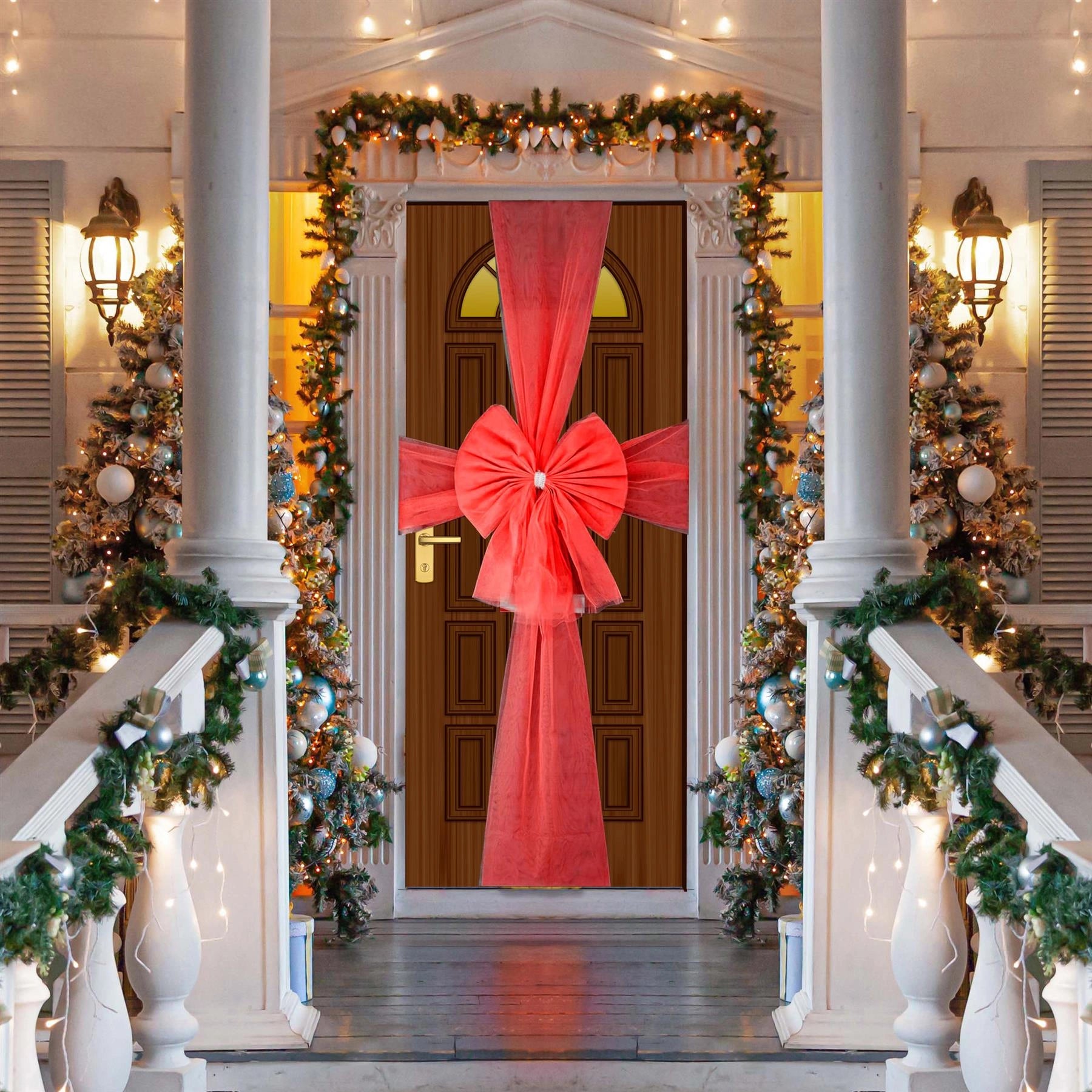 75X750Cm Door Bow Kit Red Ribbon - Bow Size:60X80Cm