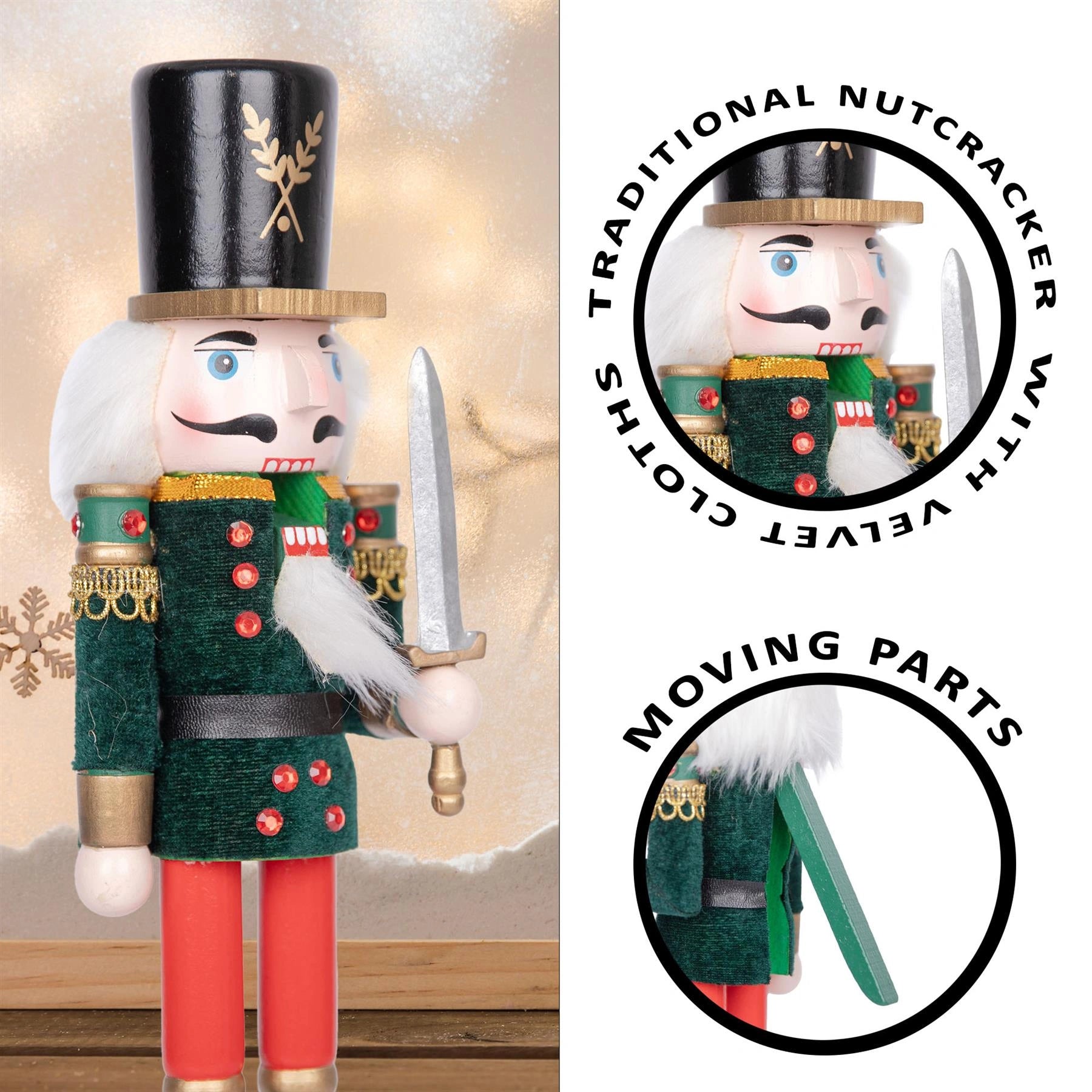 Christmas Nutcrackers Decoration Wooden 30cm Figures Xmas Ornament 3Pcs Set