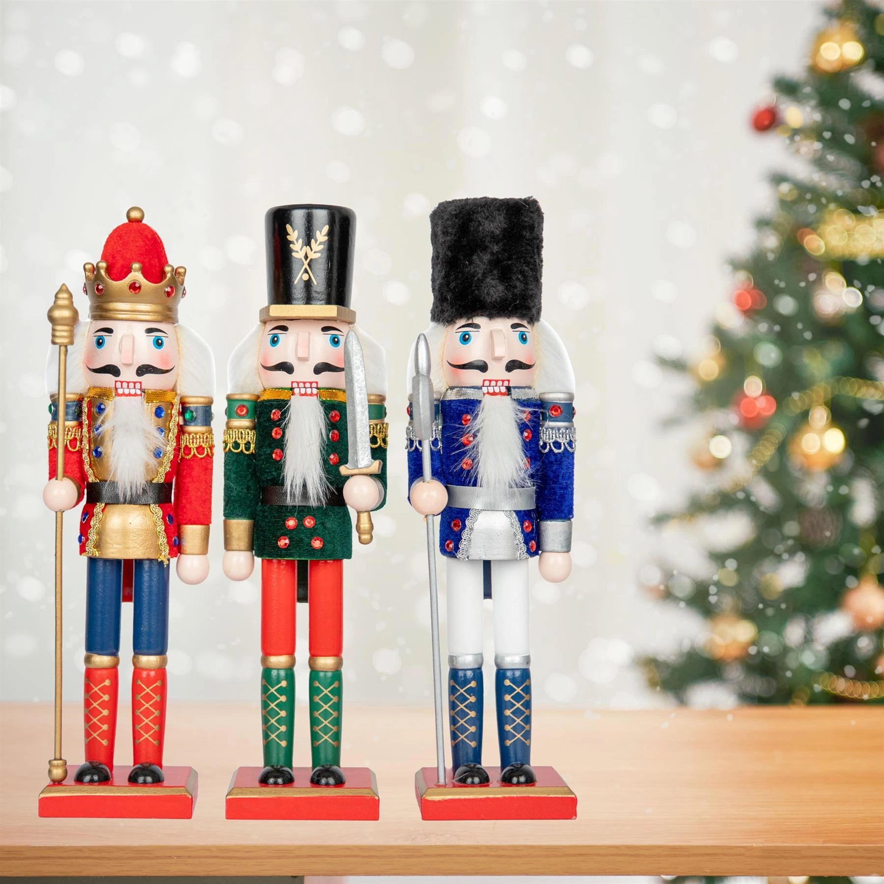 Christmas Nutcrackers Decoration Wooden 30cm Figures Xmas Ornament 3Pcs Set