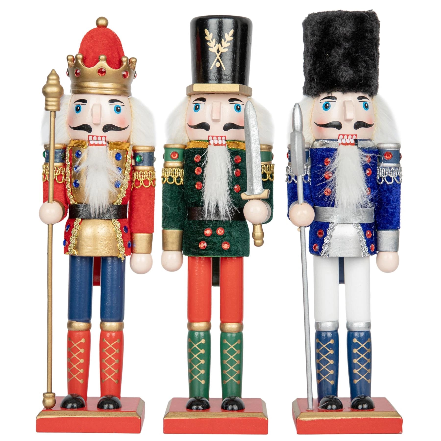 Christmas Nutcrackers Decoration Wooden 30cm Figures Xmas Ornament 3Pcs Set