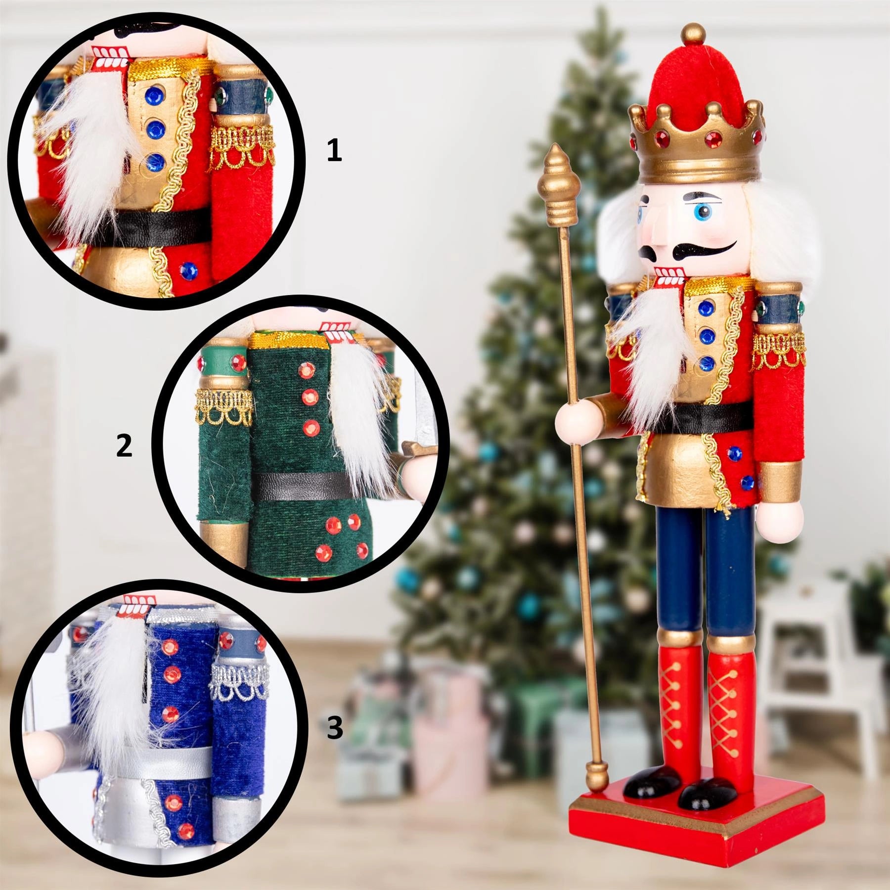 30Cm Wooden Nutcrackers Figures Christmas Ornament 3Pcs Set