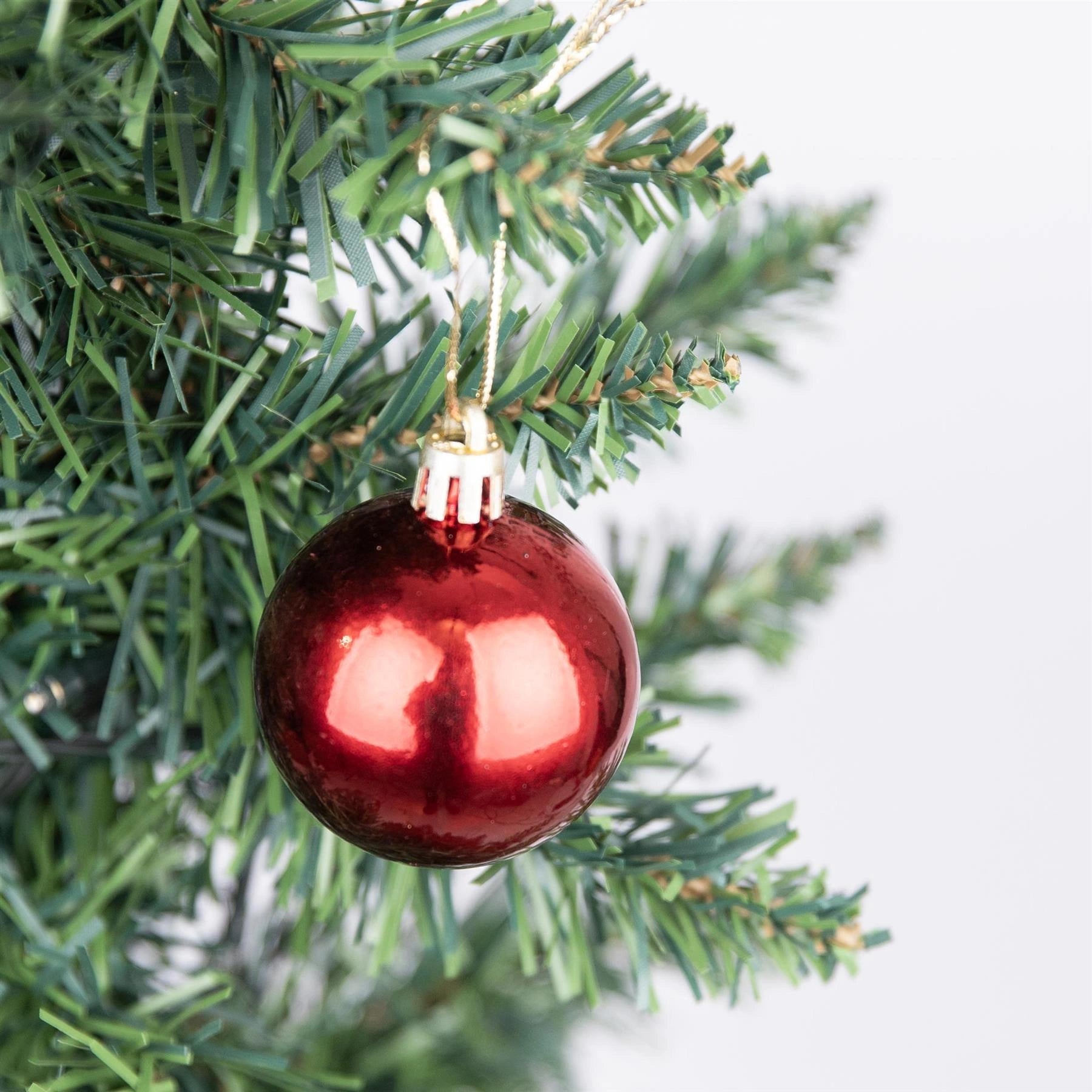 9 Dark Red Christmas Baubles Glittery Finish 5cm Shatterproof Festive Decor Set