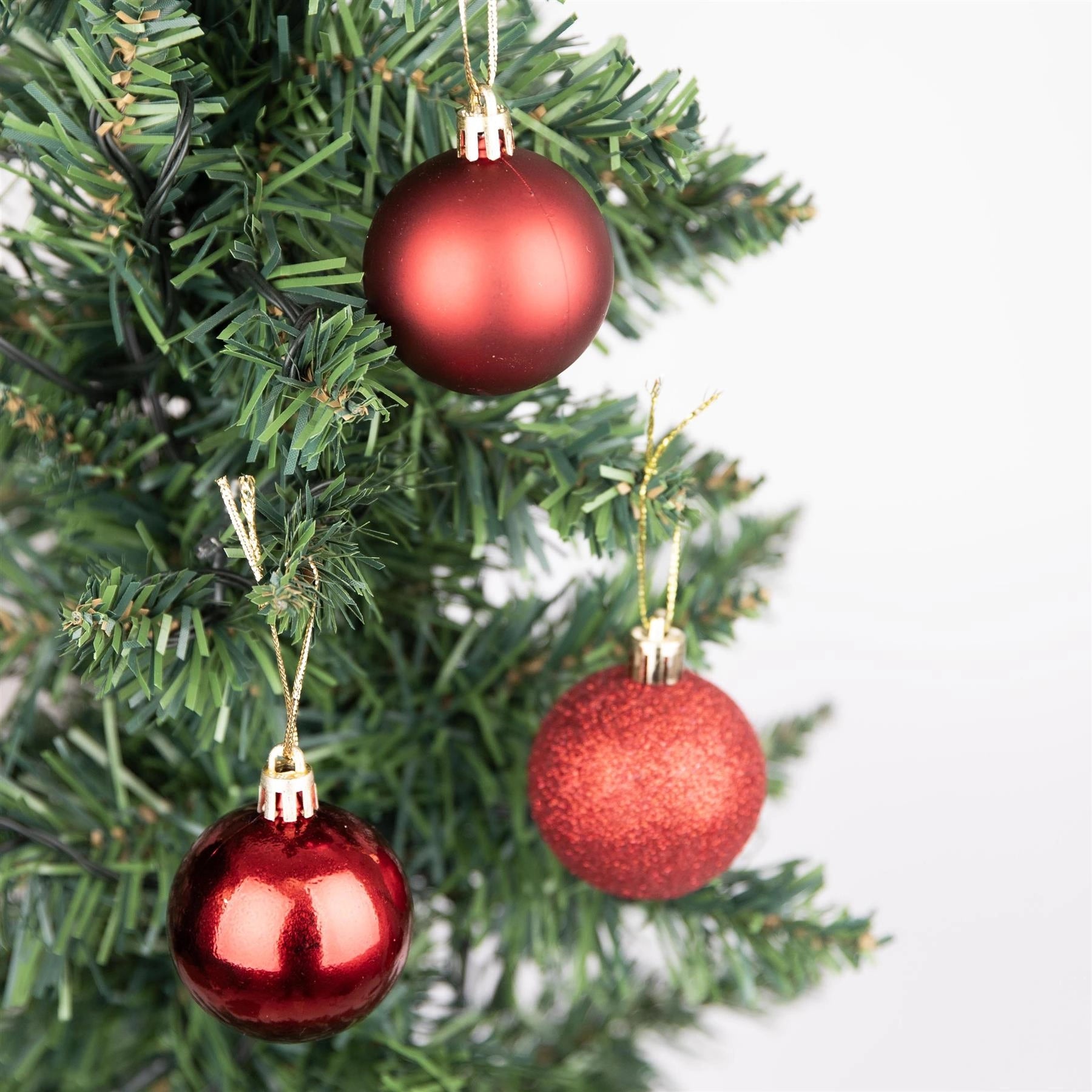 9 Dark Red Christmas Baubles Glittery Finish 5cm Shatterproof Festive Decor Set