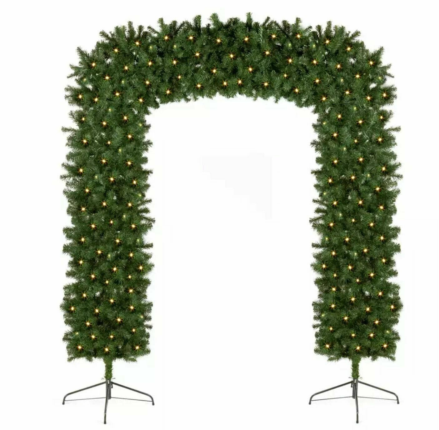 Green Christmas Tree Arch Pre Lit Door Decoration Outdoor Xmas Tree Garland 2.4M