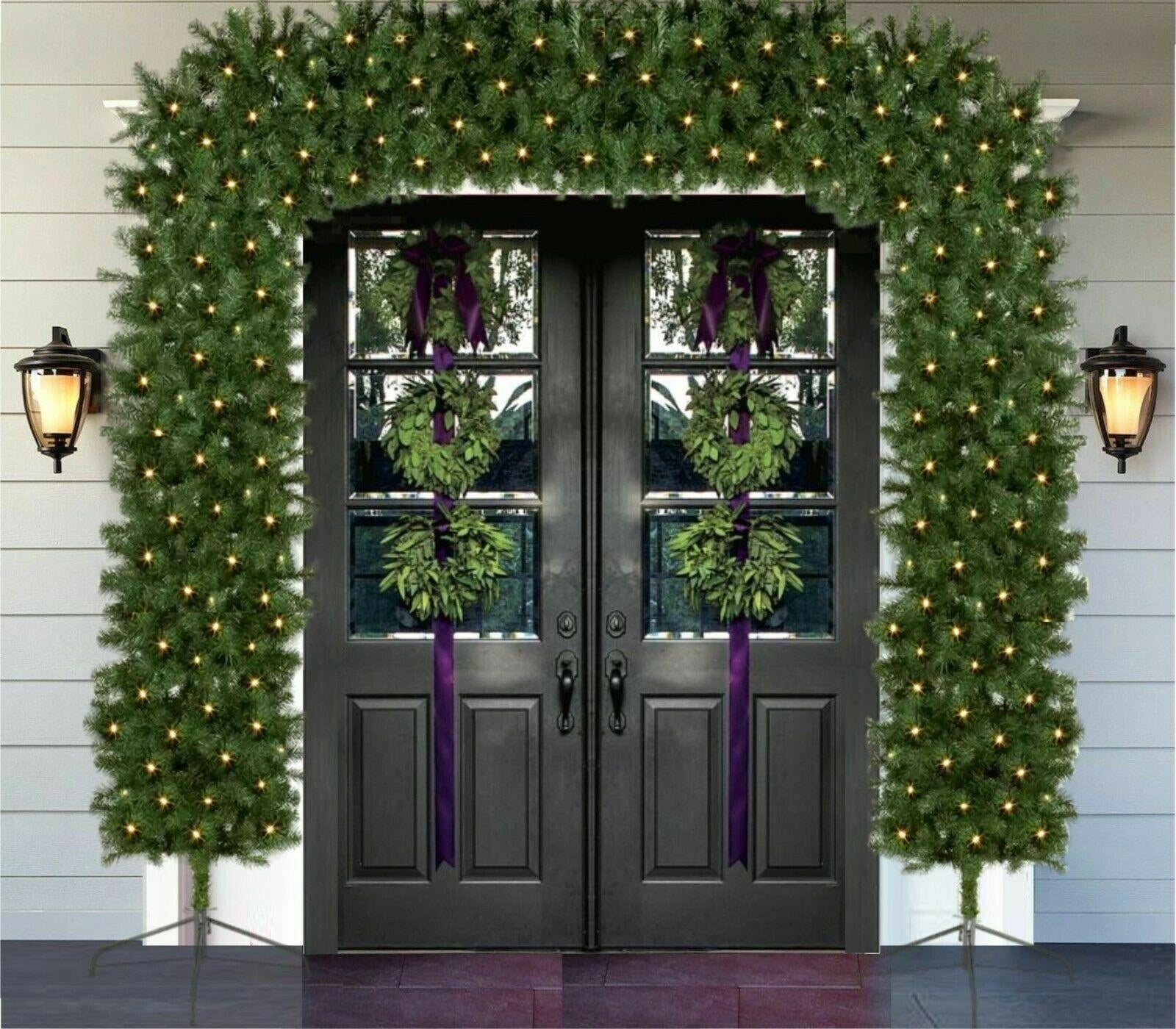 Green Christmas Tree Arch Pre Lit Door Decoration Outdoor Xmas Tree Garland 2.4M