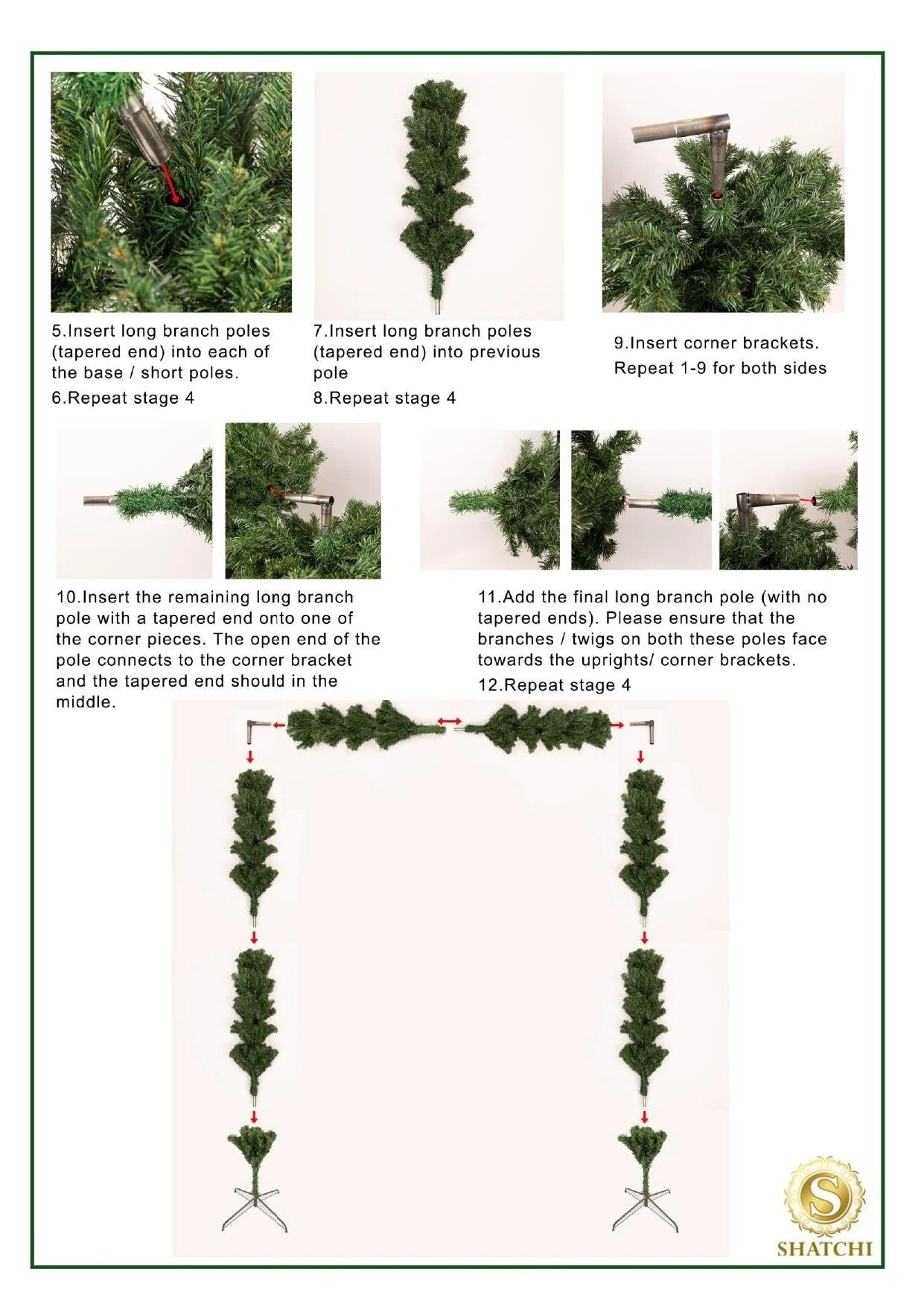 Green Christmas Tree Arch Pre Lit Door Decoration Outdoor Xmas Tree Garland 2.4M