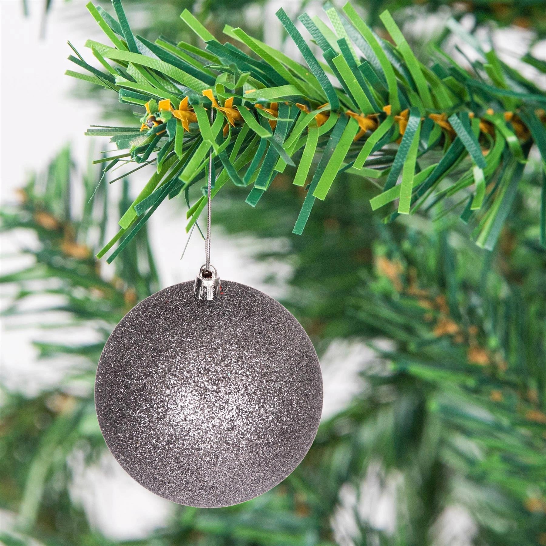 3 Mid Grey Shatterproof Christmas Baubles Glitter Matte Shiny Finish 10cm Decor