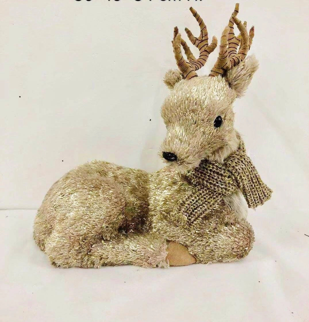 Christmas Luxury Fabric Sitting Reindeer Decoration 24Cm