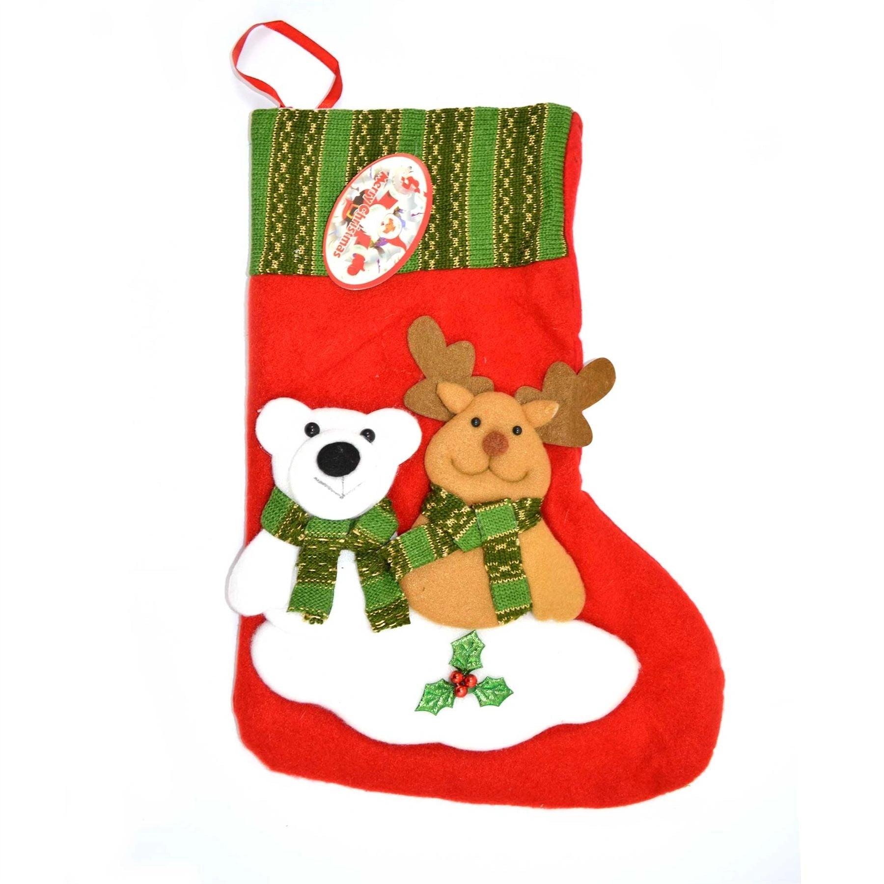 Luxurious Christmas Bear & Reindeer Designer Present Stocking Xmas Hanging Decor