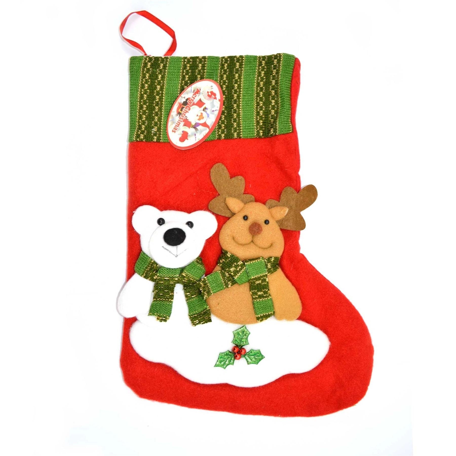 Luxurious Christmas Bear & Reindeer Designer Present Stocking Xmas Hanging Decor