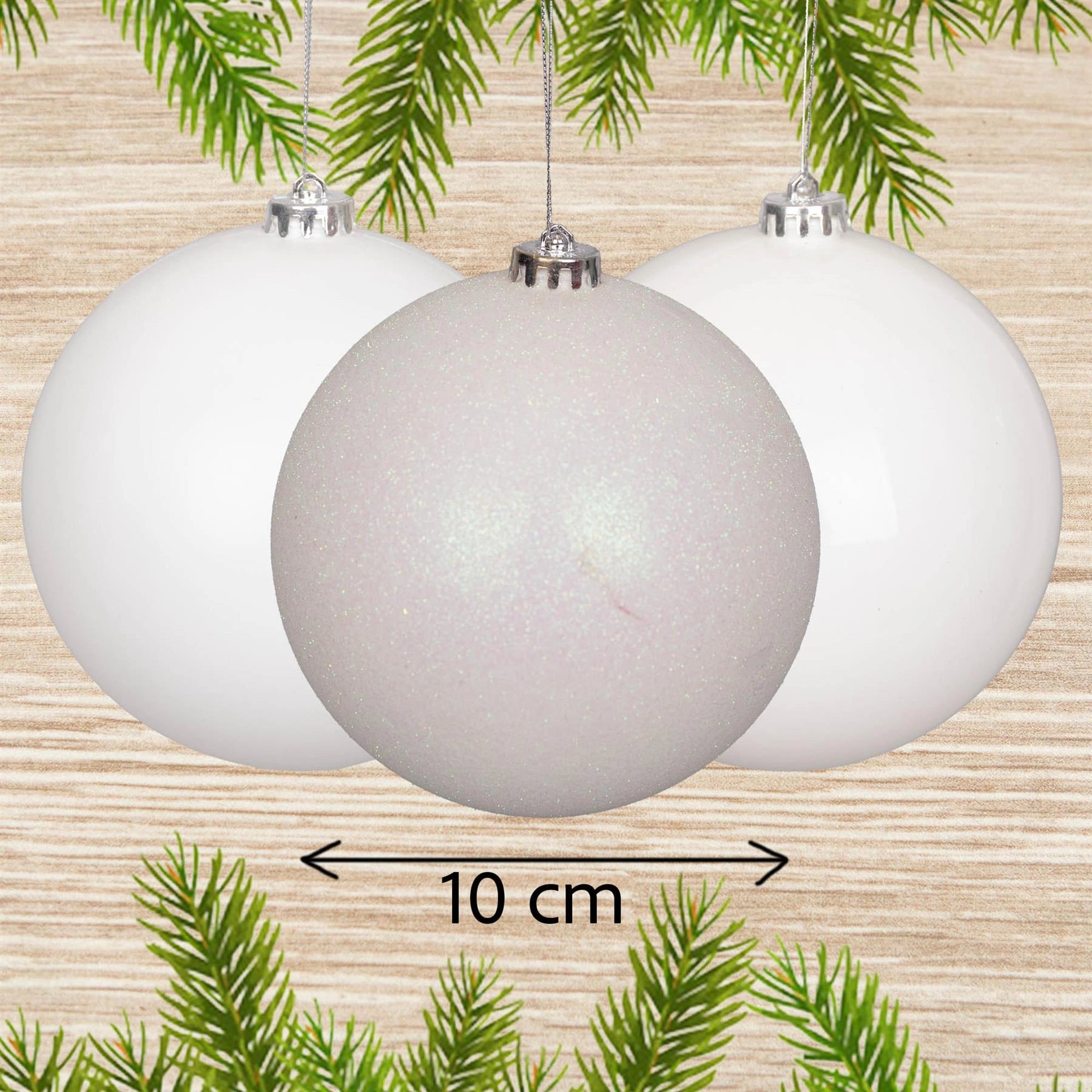 3pcs Christmas Baubles Tree Ornaments White Ball Xmas Festive Hanging Decor 10cm