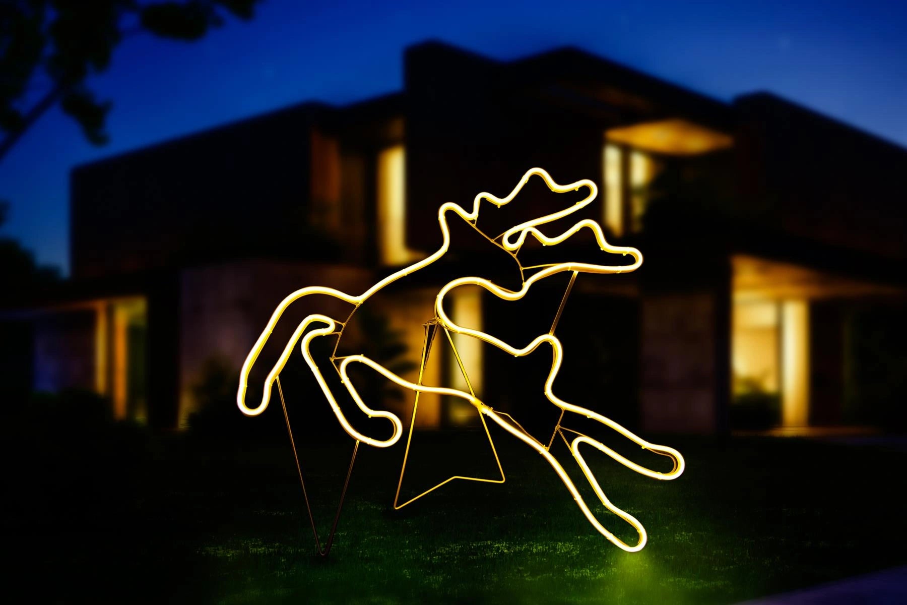 Rope Lights Silhouette Christmas Jumping Reindeer Outdoor Wall Garden Xmas Decor