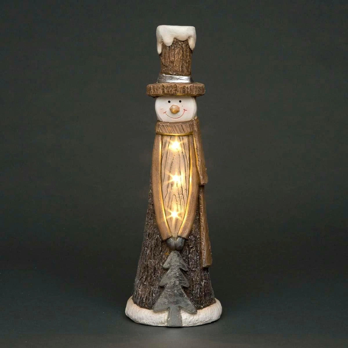 LED Snowman w/ Tree 53cm Wooden Figurine Sculpture Table Mantelpiece Xmas Decor