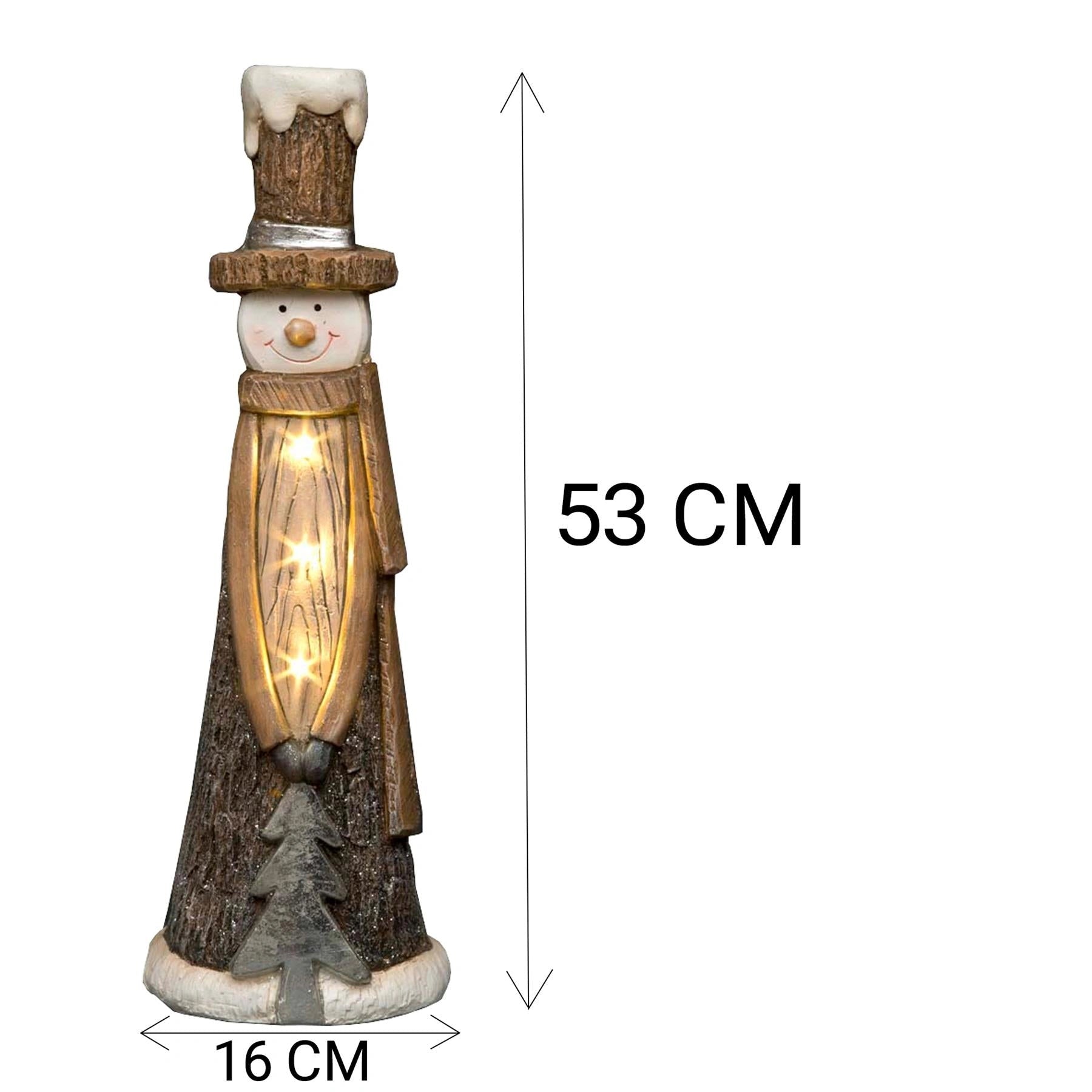 LED Snowman w/ Tree 53cm Wooden Figurine Sculpture Table Mantelpiece Xmas Decor