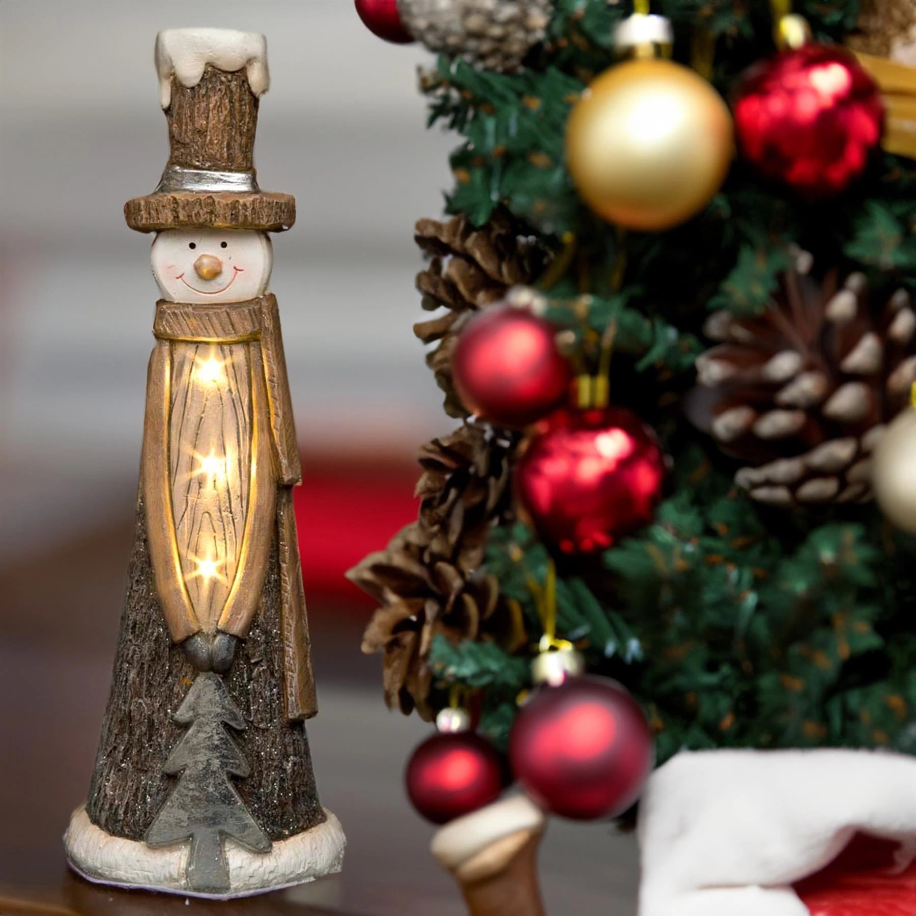 LED Snowman w/ Tree 53cm Wooden Figurine Sculpture Table Mantelpiece Xmas Decor
