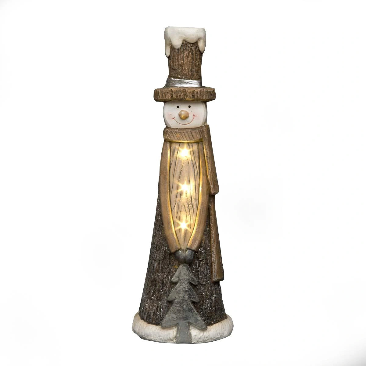 53Cm Snowman With Xmas Tree Figurine - Christmas Resin Led Sculpture, Battery Operated