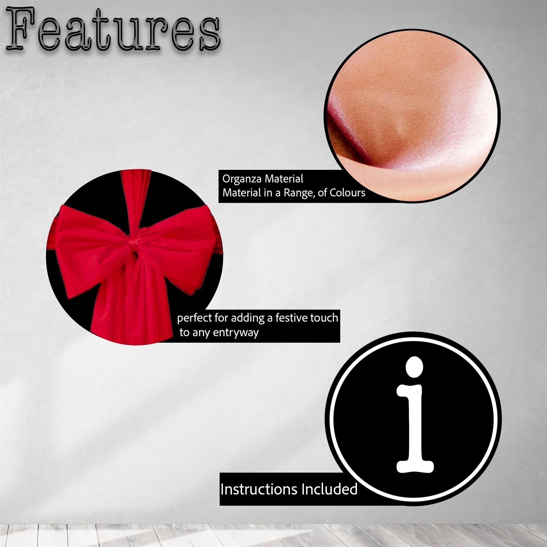 3PCS Giant Christmas Door Bow Red Organza Wedding Festive Xmas Home Decor 9m