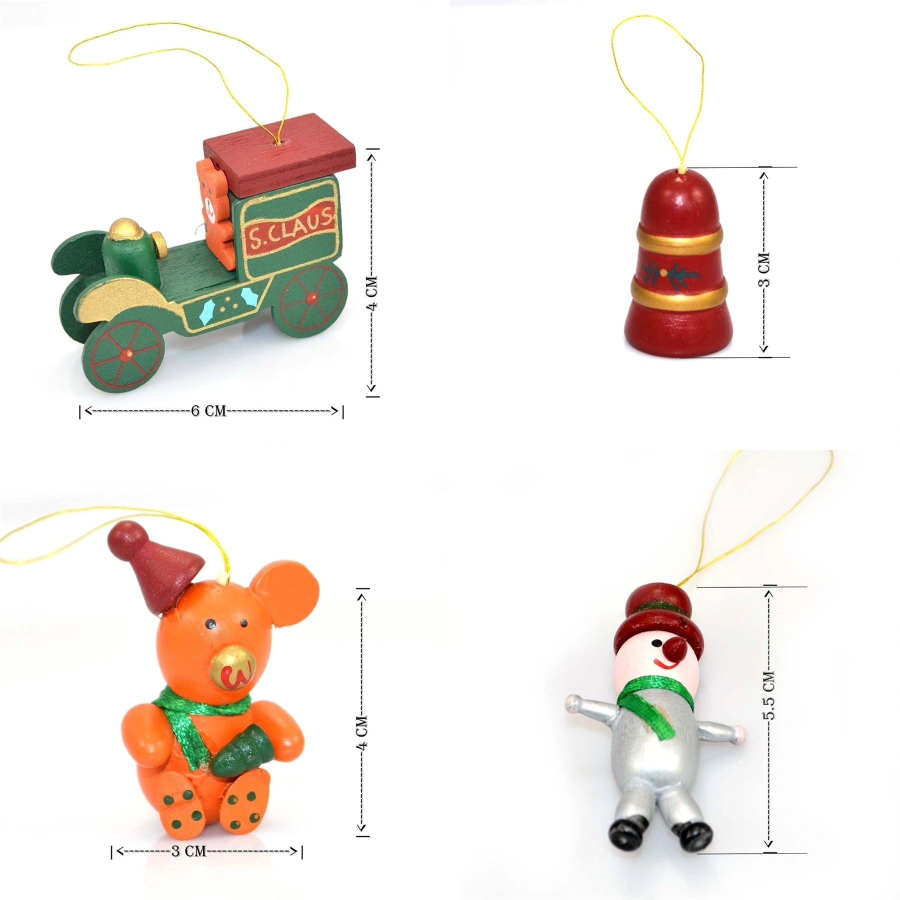 12 x Traditional Hand Crafted & Painted Wooden Christmas Tree Decorations