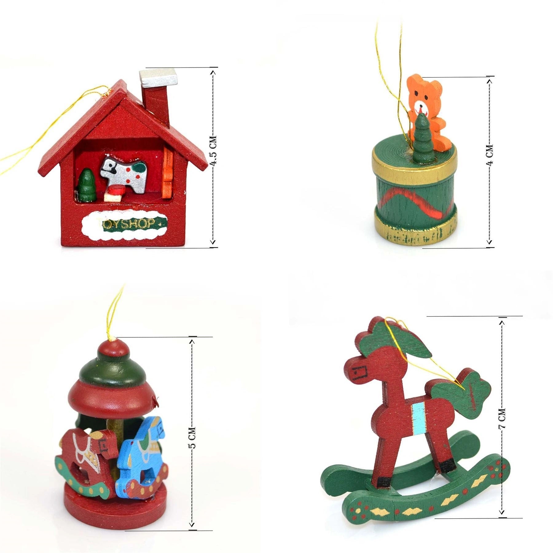 12 X Traditional Wooden Christmas Tree Decorations Hand Crafted & Painted Boxed