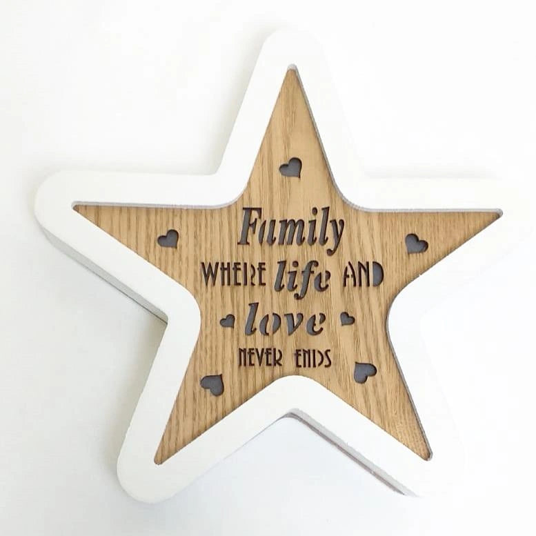 Light Up Christmas Wooden Frame Love Plaque LED Star Xmas Tabletop Decorations