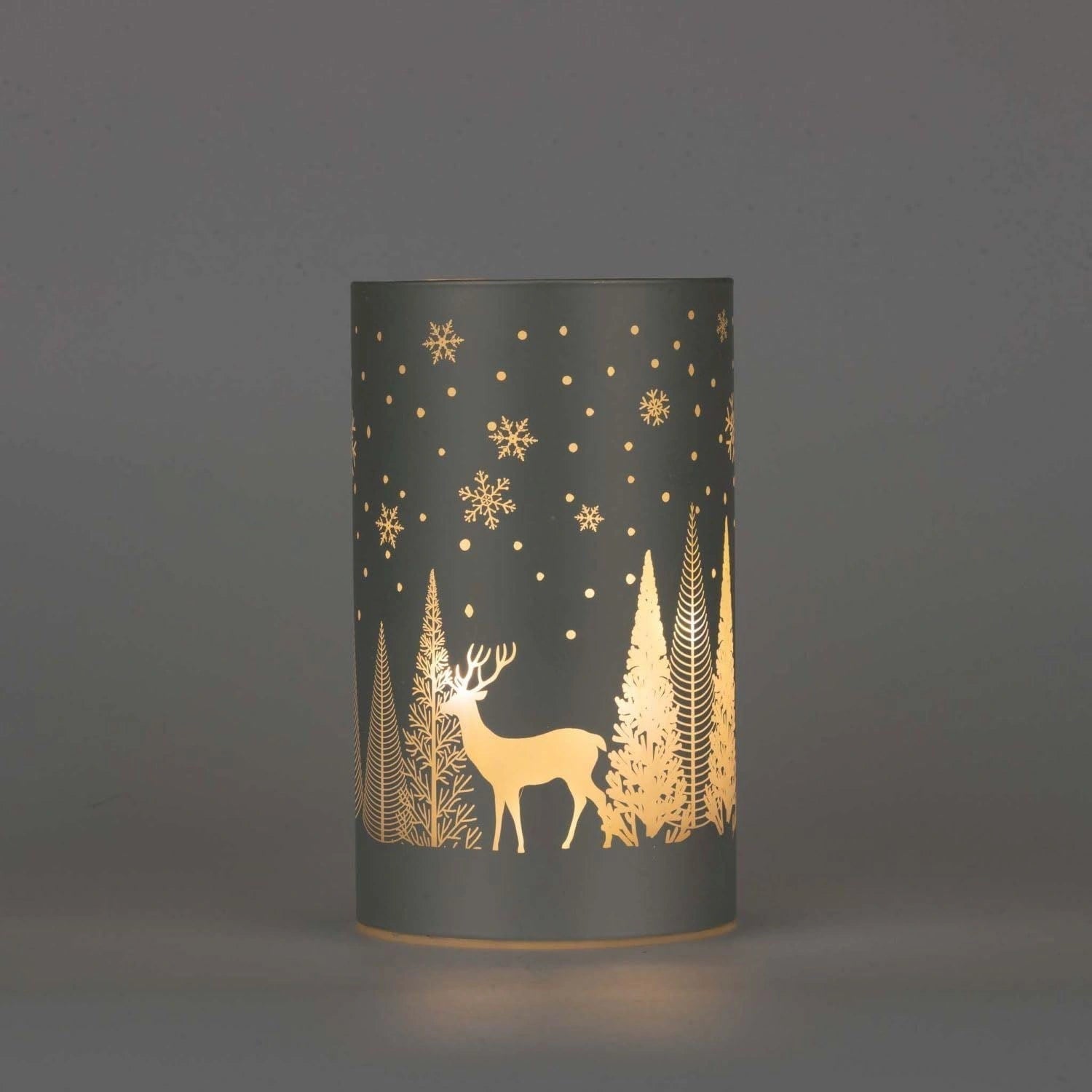 Christmas Table Decoration Xmas Led Silver Glass Vase Forest 17cm Home Decor