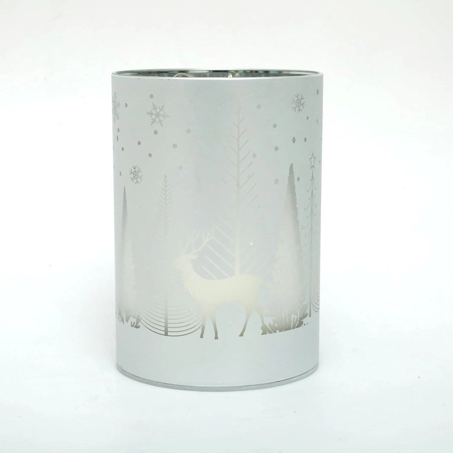 Christmas Table Decoration Xmas Led Silver Glass Vase Forest 17cm Home Decor