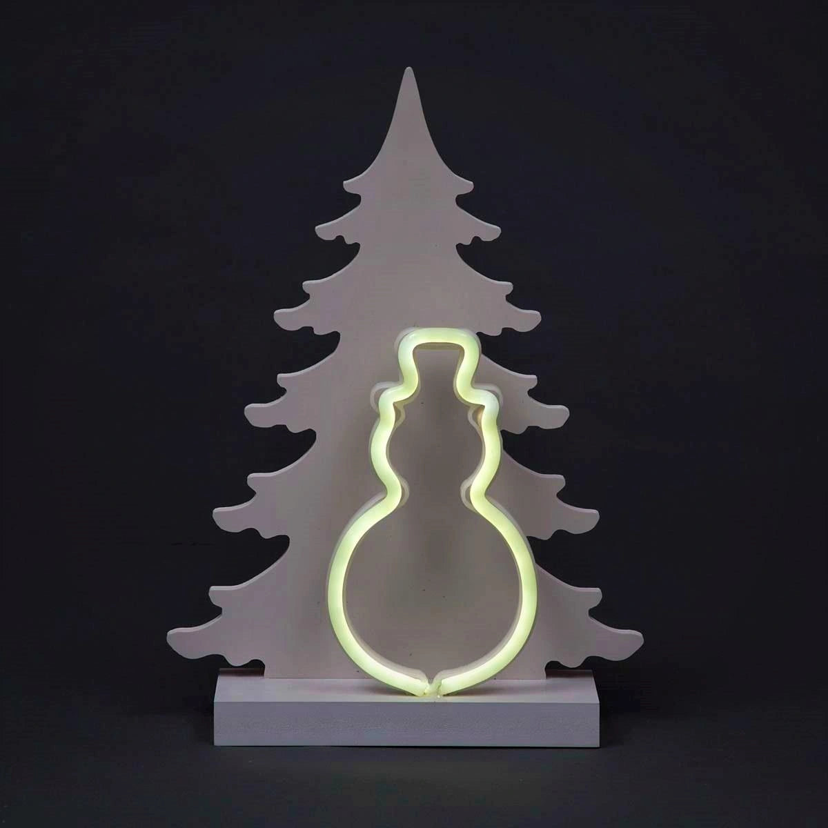 Wooden B/O Neon Snowman Silhouette 40Cm