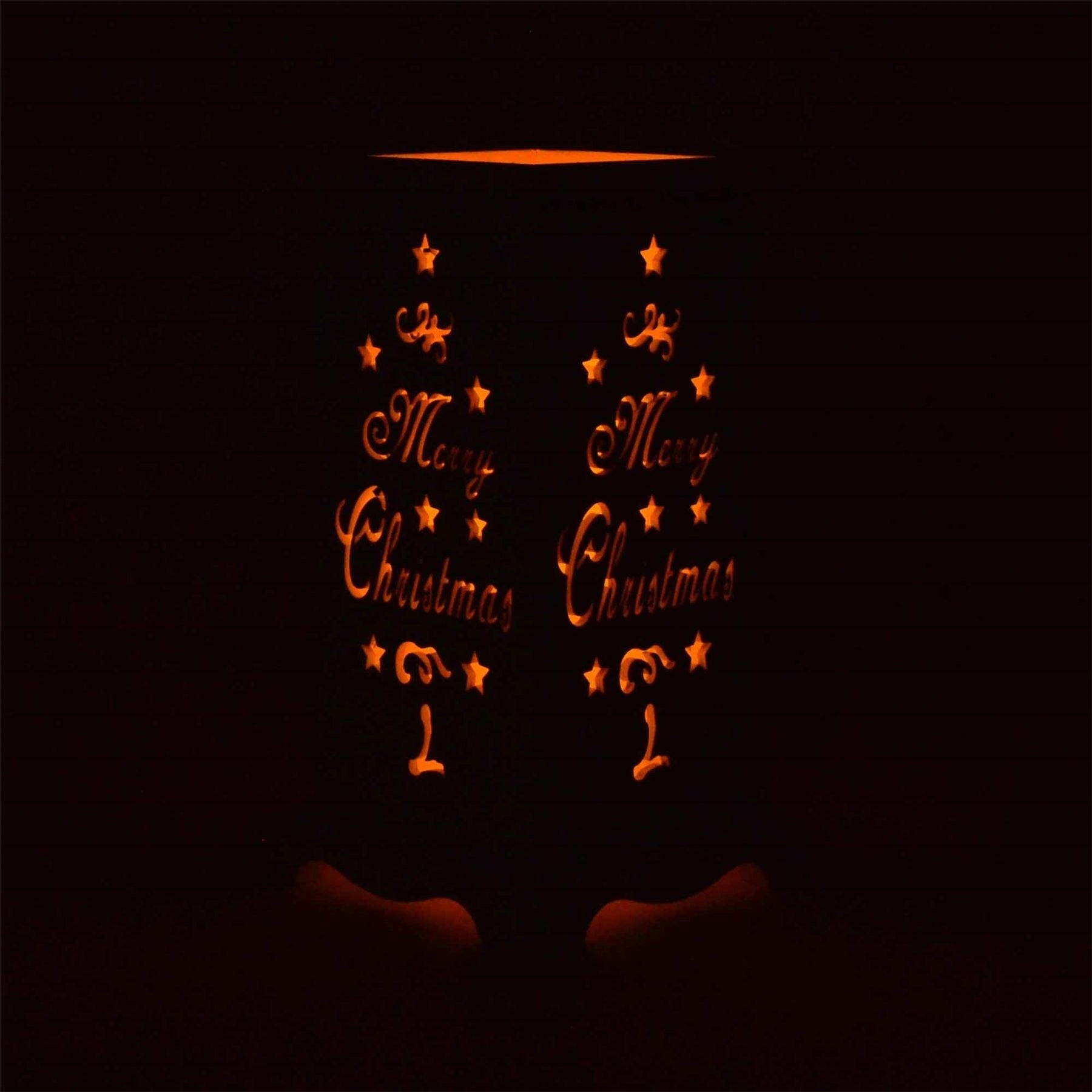 Christmas LED Candle Flameless Table Top Wooden Holder Merry Christmas White