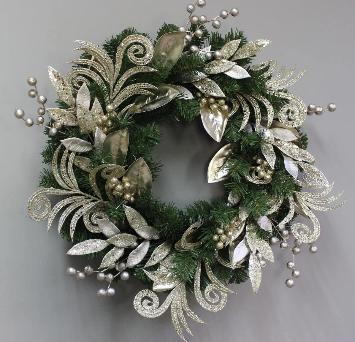 60Cm Wreath With Champagne And Silver Decoration