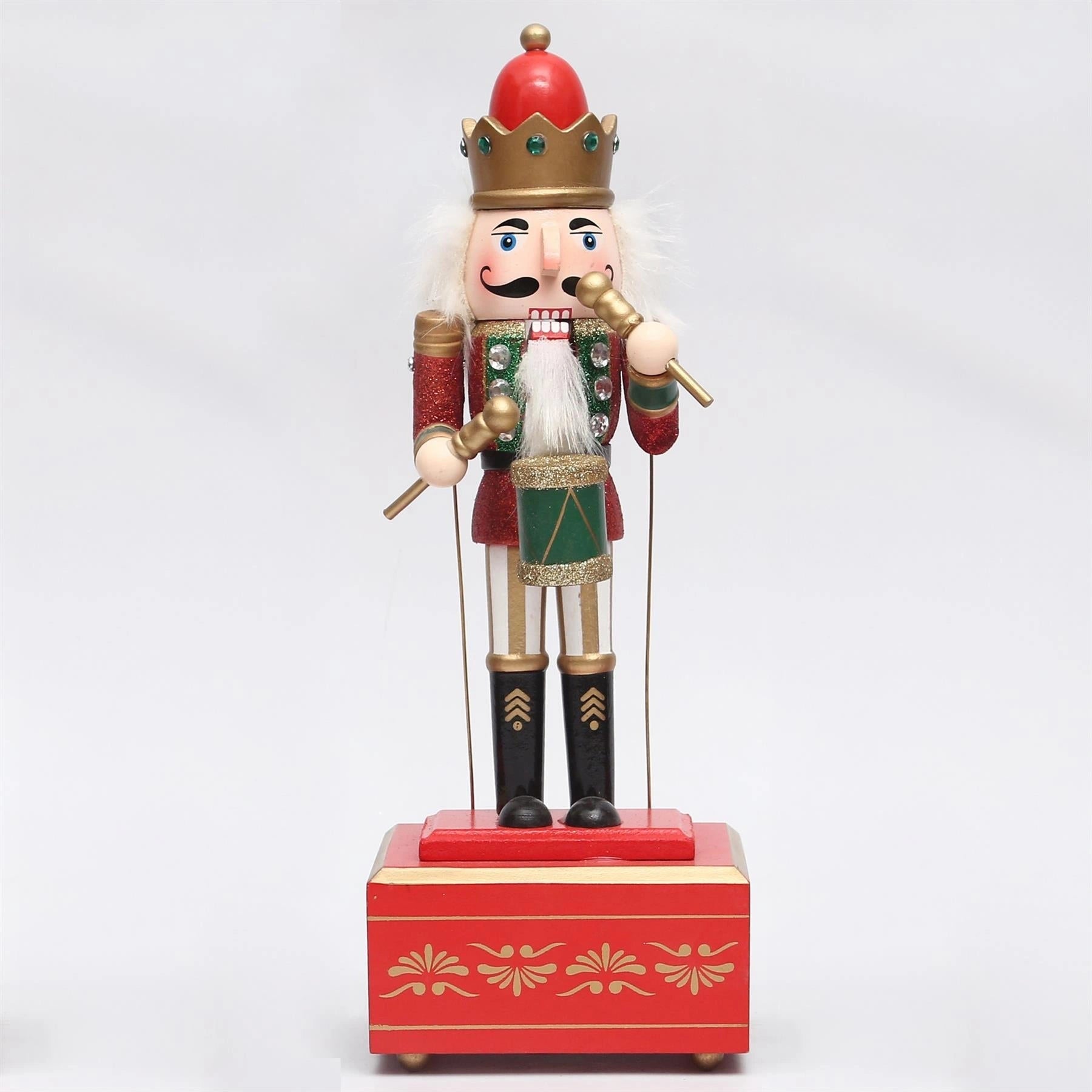 1 Wooden Nutcracker Music Box 30cm Clockwork Christmas Figurines Xmas Home Decor