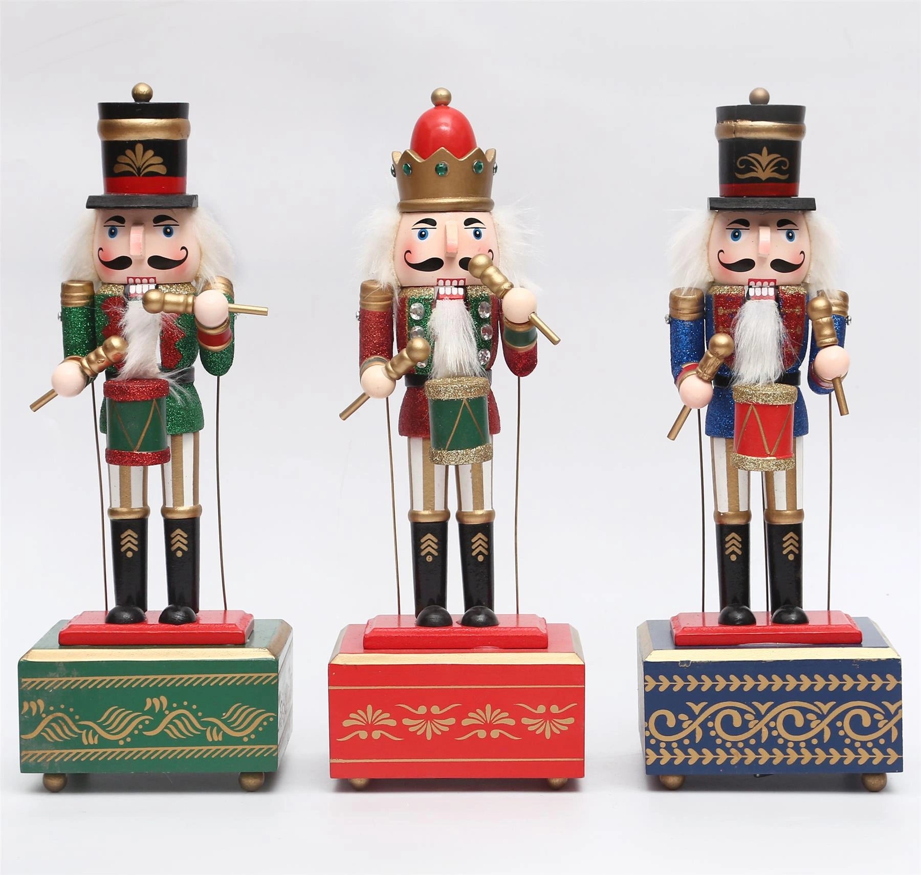 1 Wooden Nutcracker Music Box 30cm Clockwork Christmas Figurines Xmas Home Decor