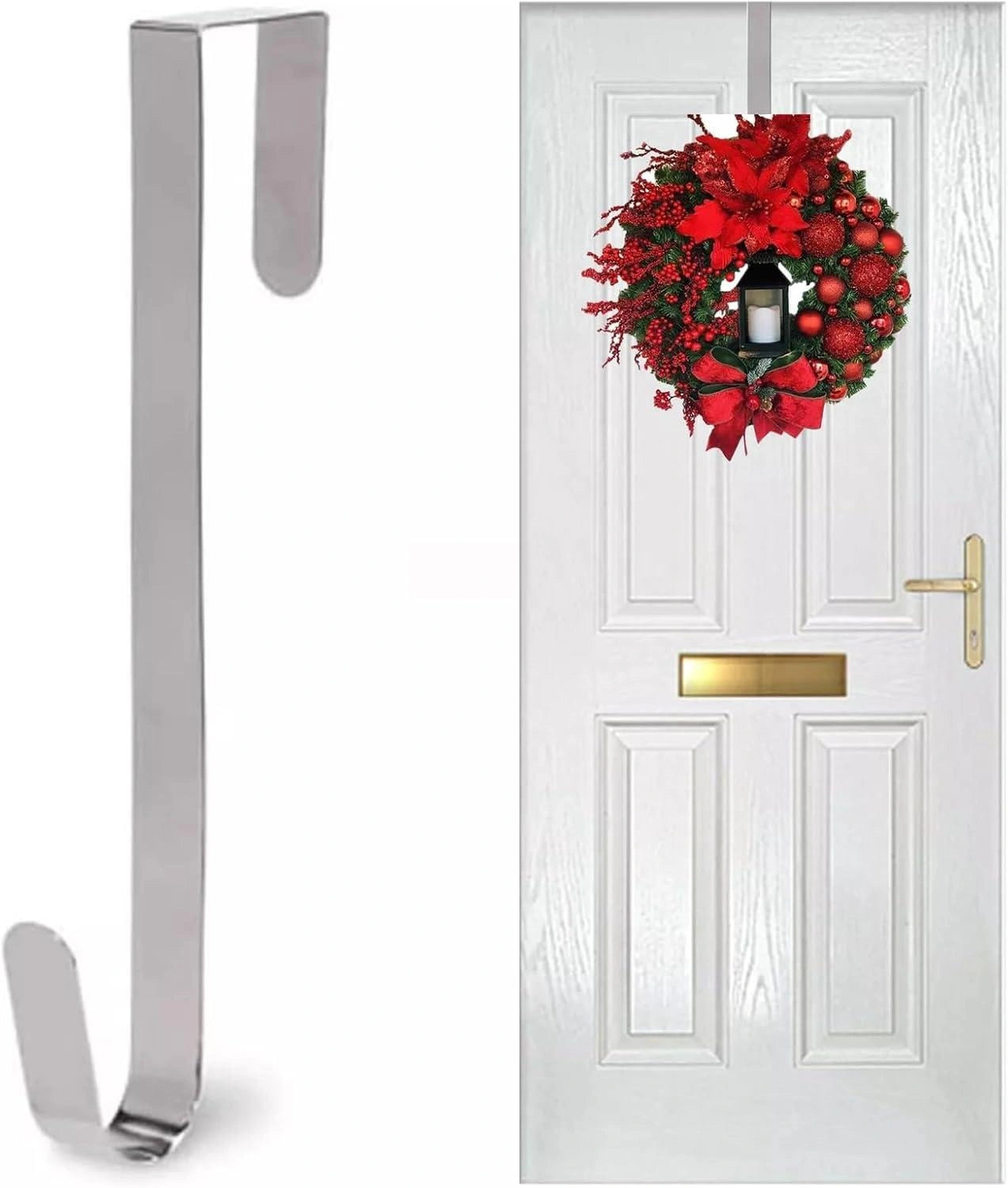 2X Christmas Wreath Hanger Door Hook Silver Metal Holder 30cm Xmas Hanging Decor