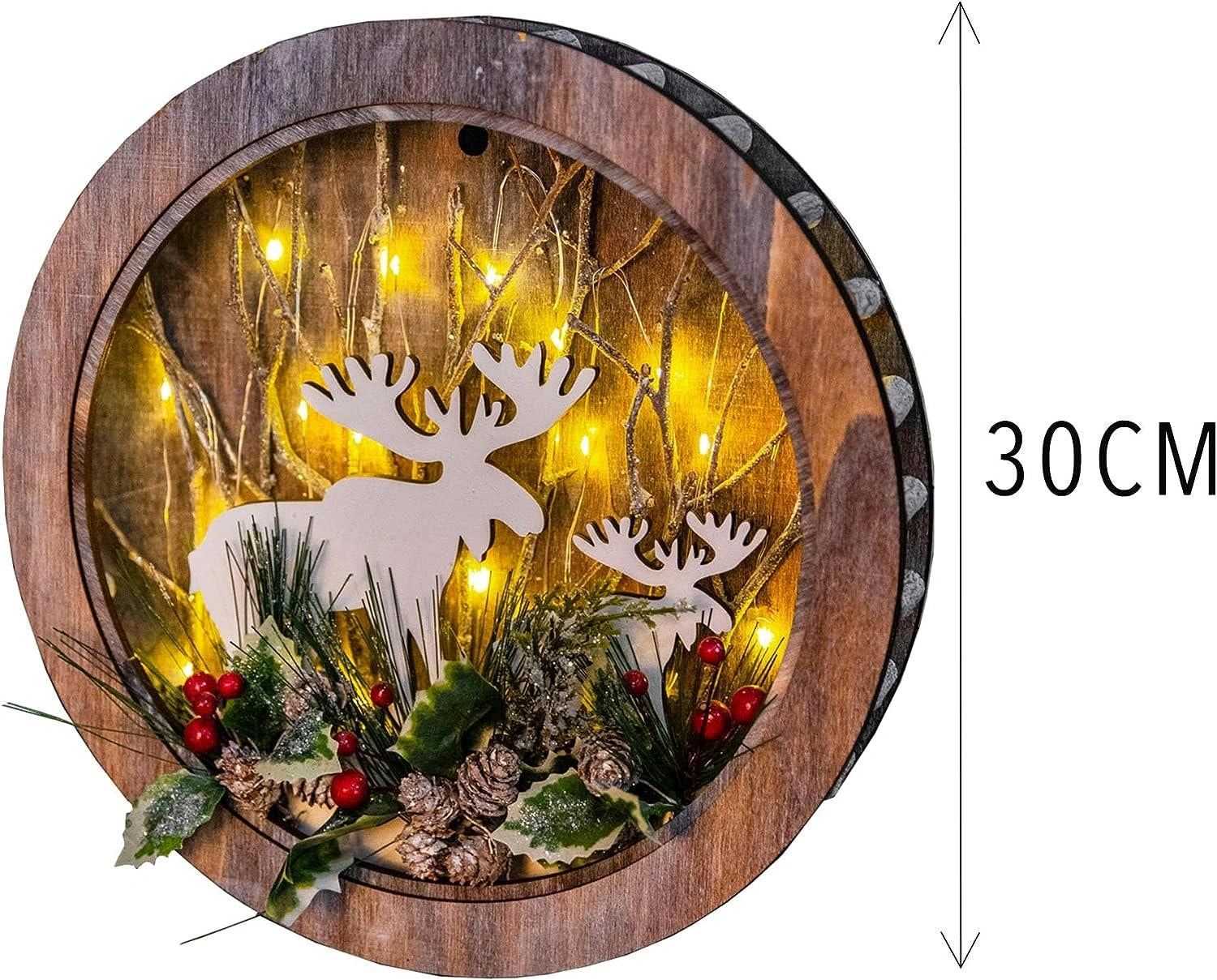 Wooden Christmas Wreath Reindeer Scene Table Top Frame 30cm Xmas Home Decor UK