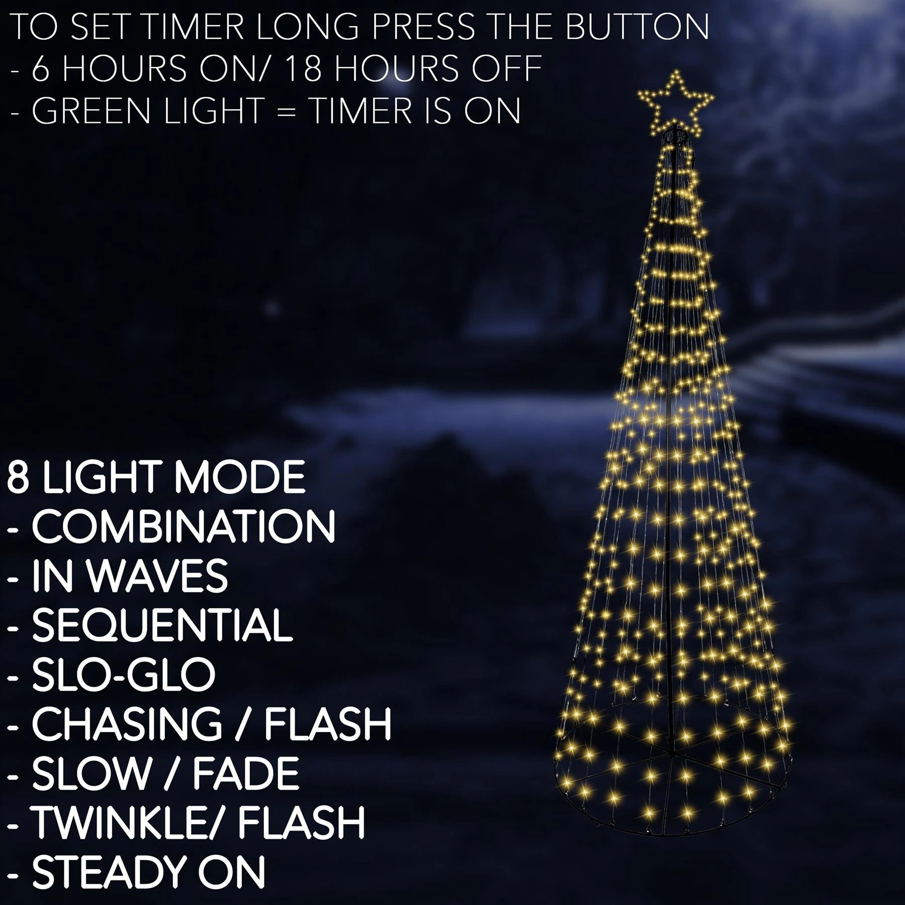 Christmas Cone Tree Maypole Star Topper Multifunction LED Lights Xmas Decor 6FT