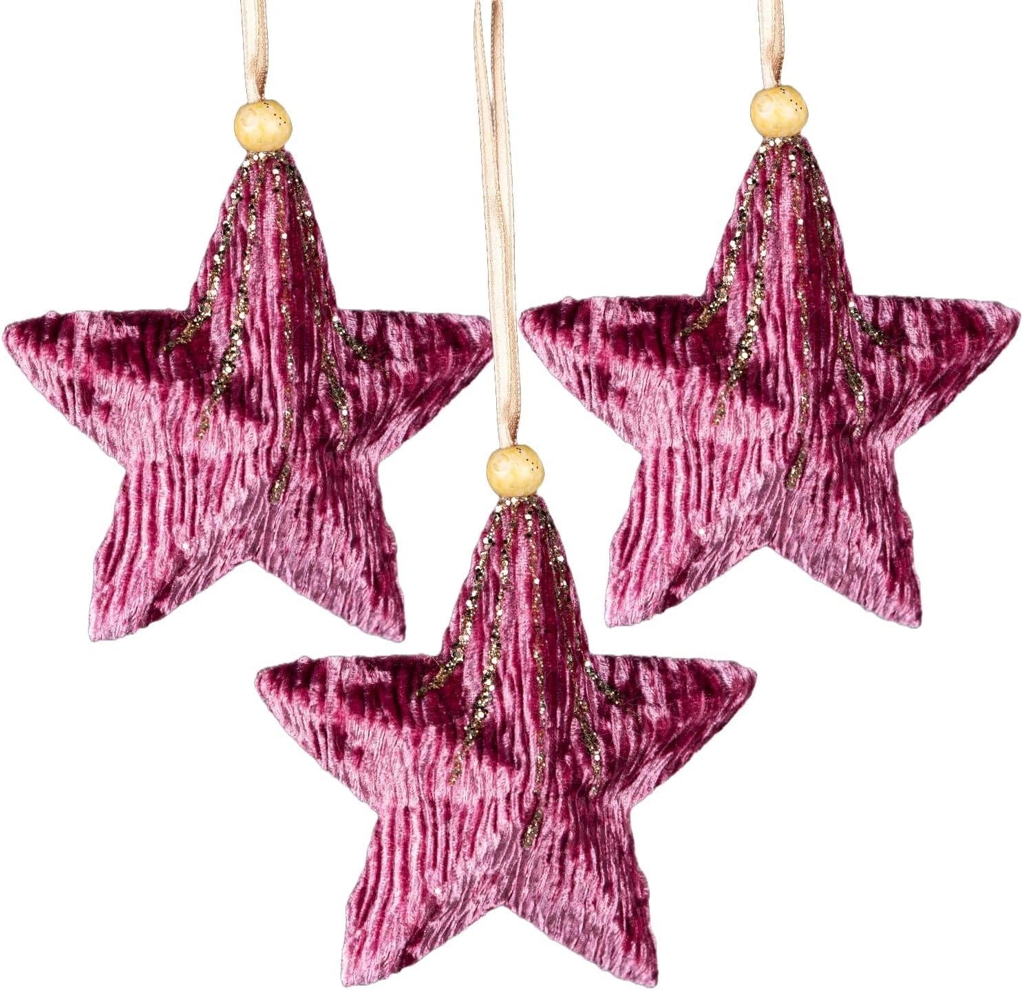 3X Christmas Hanging Ornaments Tree Pendant Hot Pink Star 10.5cm Xmas Decoration