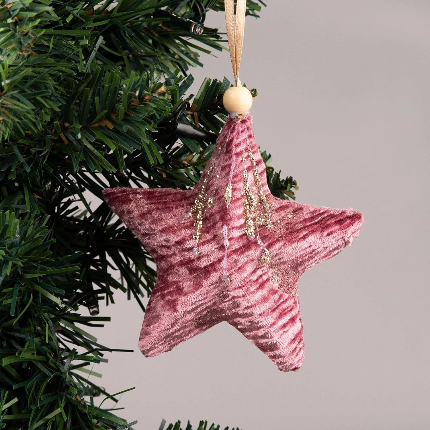3X Christmas Hanging Ornaments Tree Pendant Hot Pink Star 10.5cm Xmas Decoration