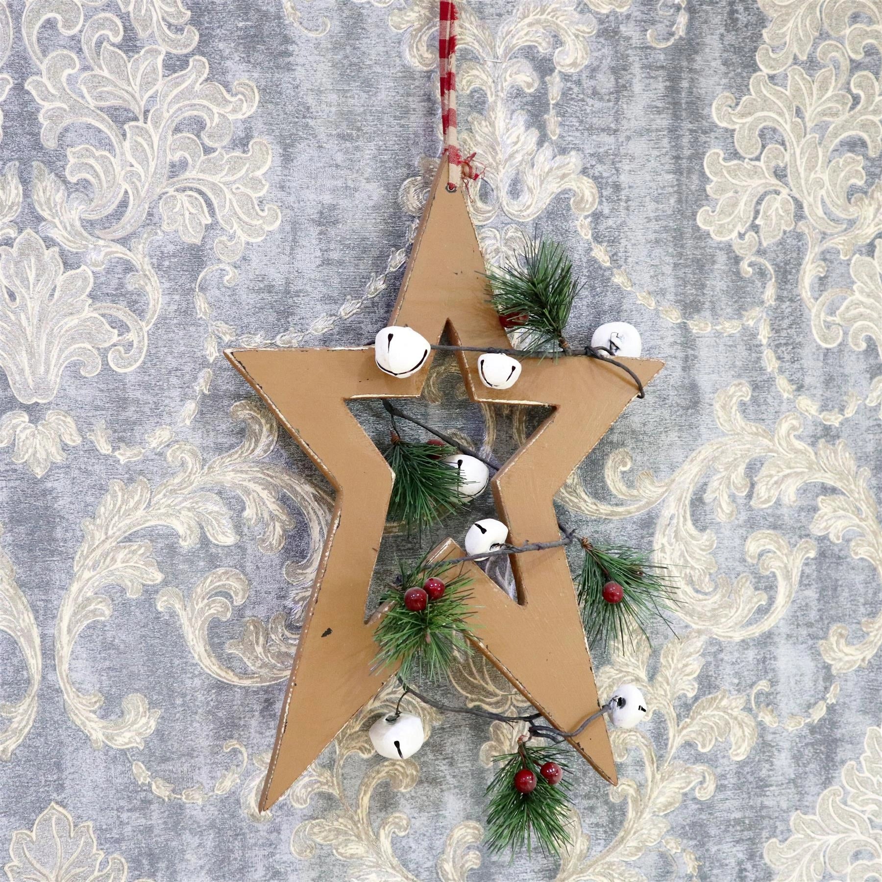 Wooden Light Brown Small Star Christmas Wall Decorations Home Xmas Showpieces