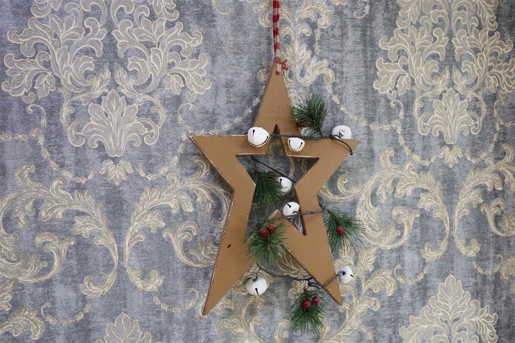 Wooden Light Brown Small Star Christmas Wall Decorations Home Xmas Showpieces