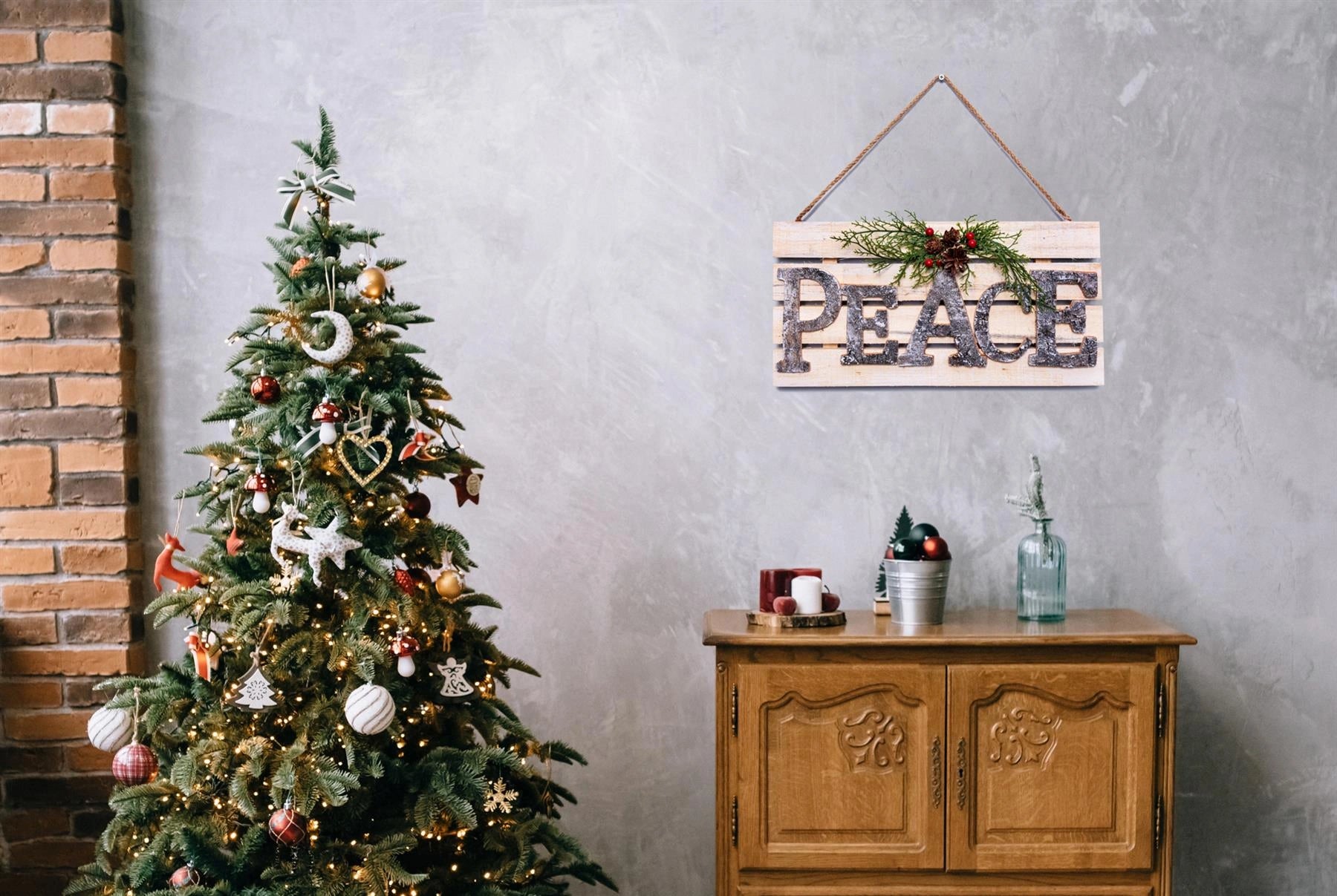 Peace Wooden Frame Christmas Hanging Ornament Wall Plaque Festiv Home Door Decor