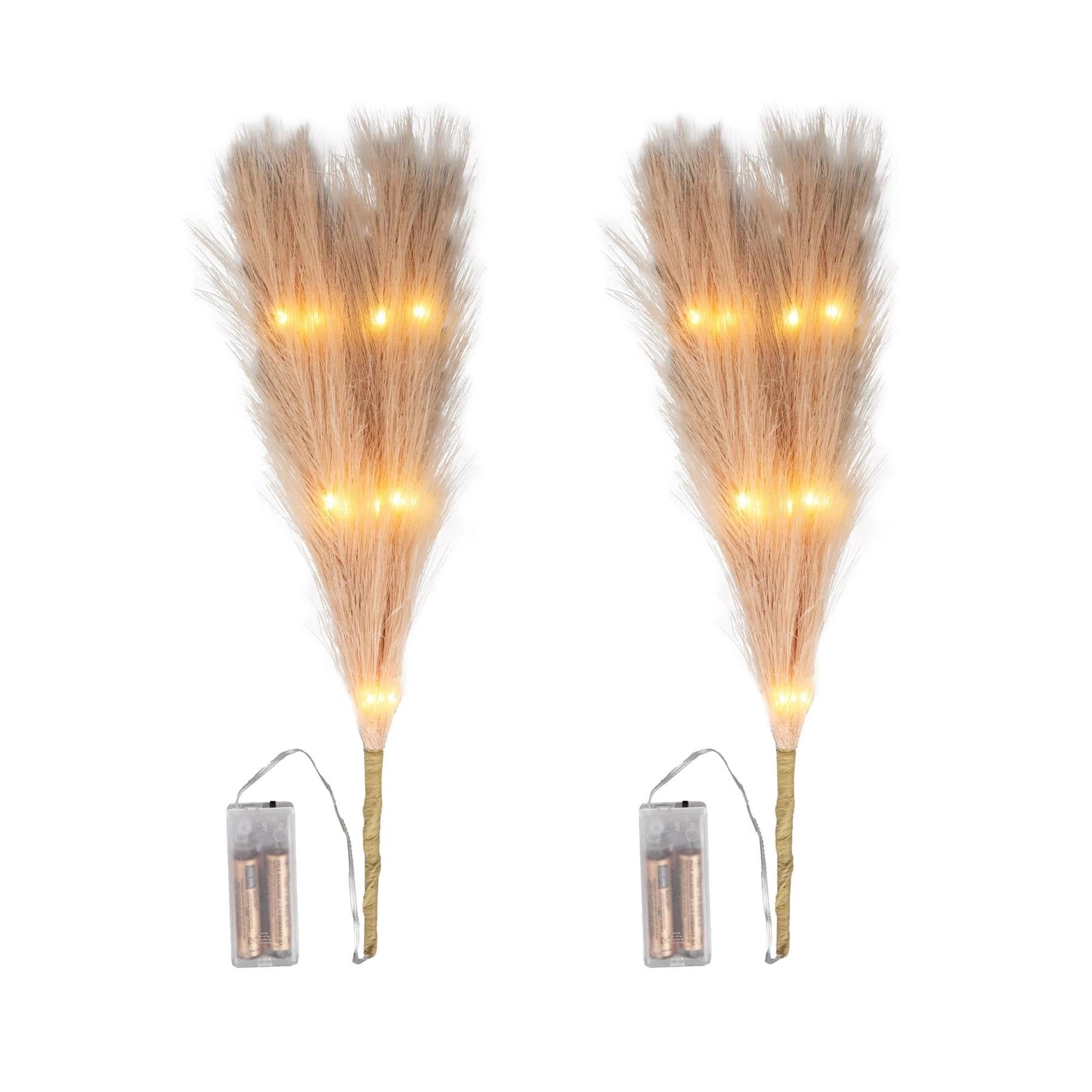 2PCS Pampas Grass Stem Christmas Table Decor Pre-Lit LED B/O Champagne Gold 45cm
