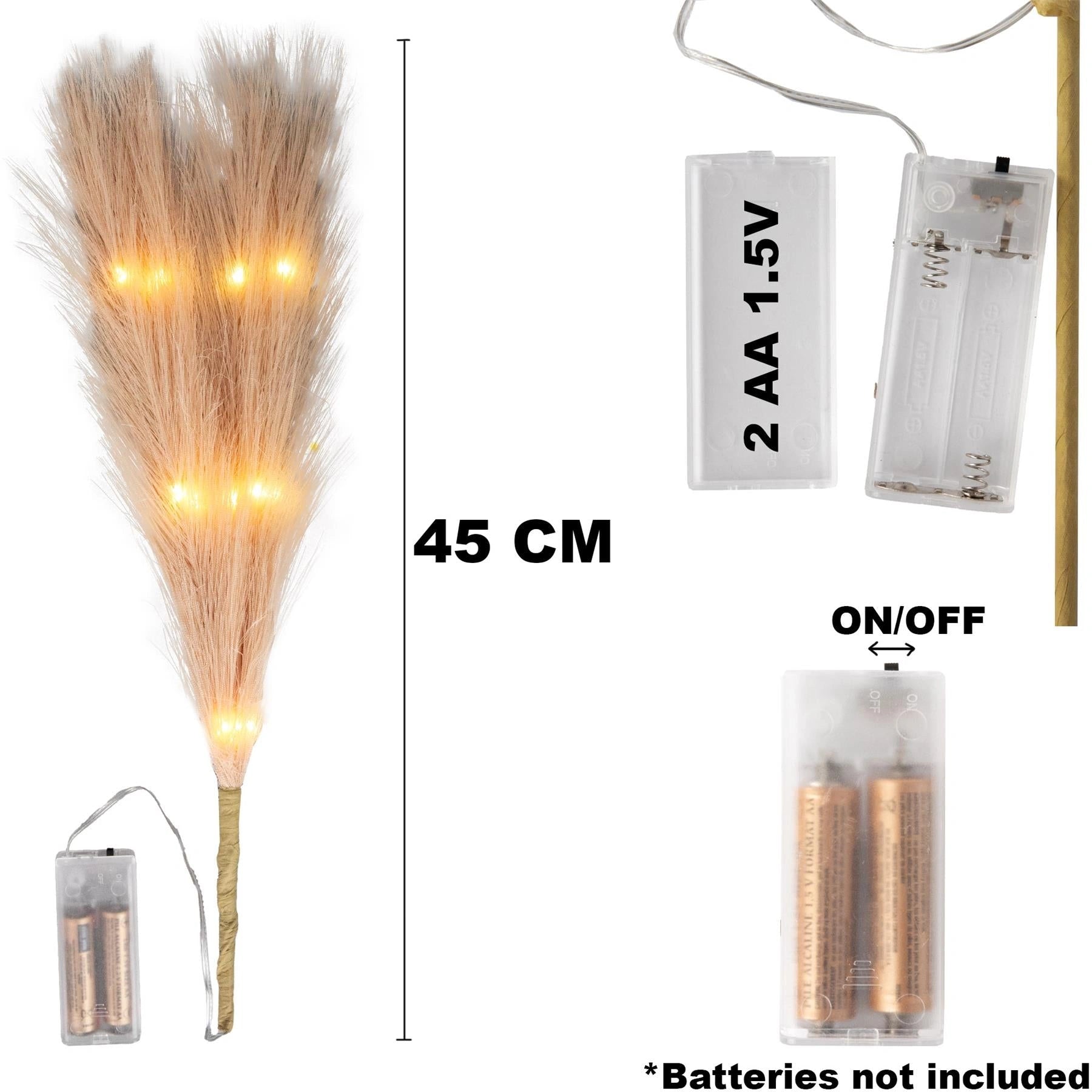 2Pcs 45Cm B/O Pampas Grass Champagne W/ 15 Ww Leds