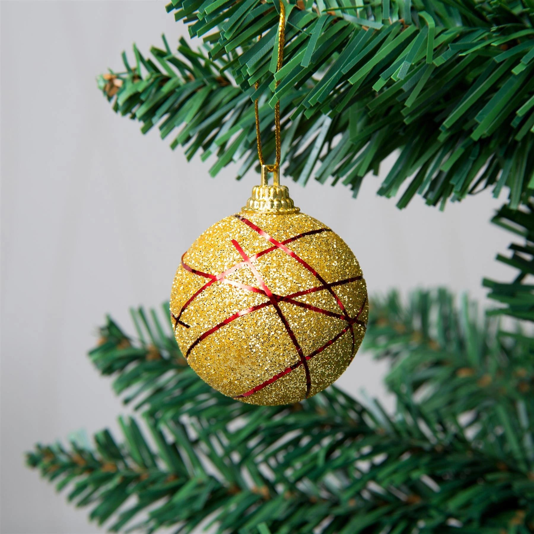 Gold Baubles Christmas Tree Hanging Decorations Ornaments Glitter Balls 12 Pcs