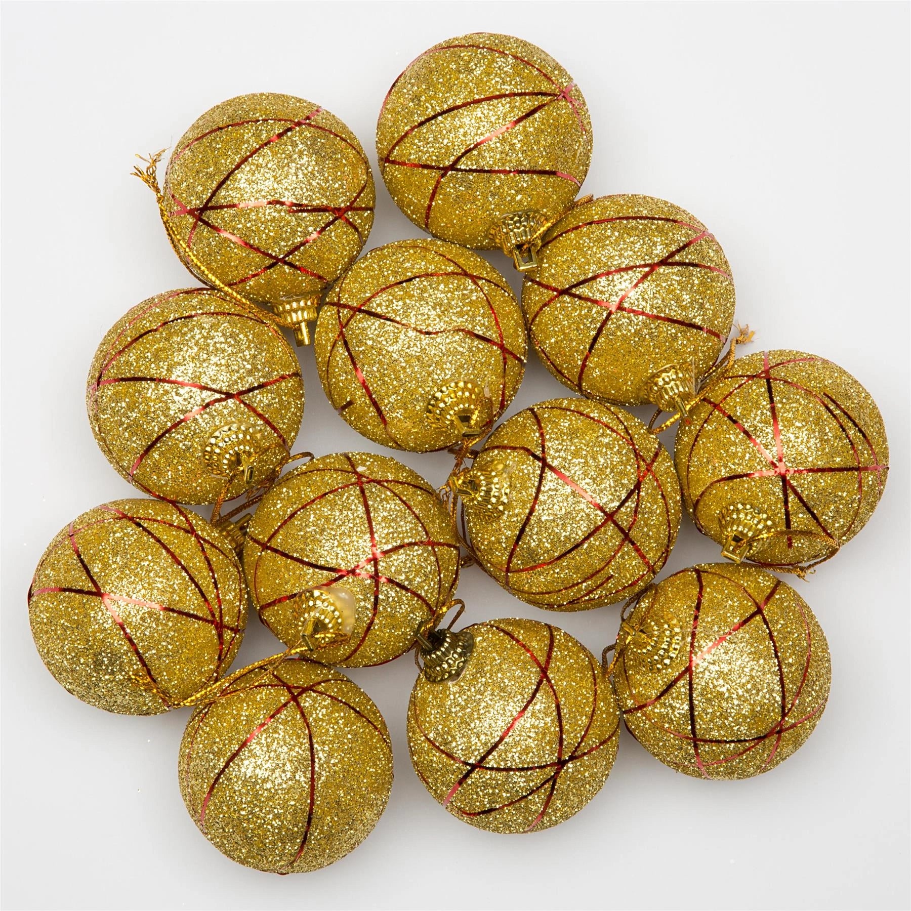 12 Gold Glittered Christmas Tree Decorations Baubles Soft Foam Xmas Home Deco 4 Cm